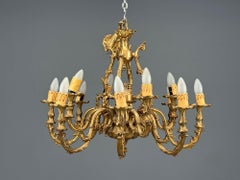 Baroque, Scroll Form Chandelier, Dore Bronze, France, 19th/20th Century