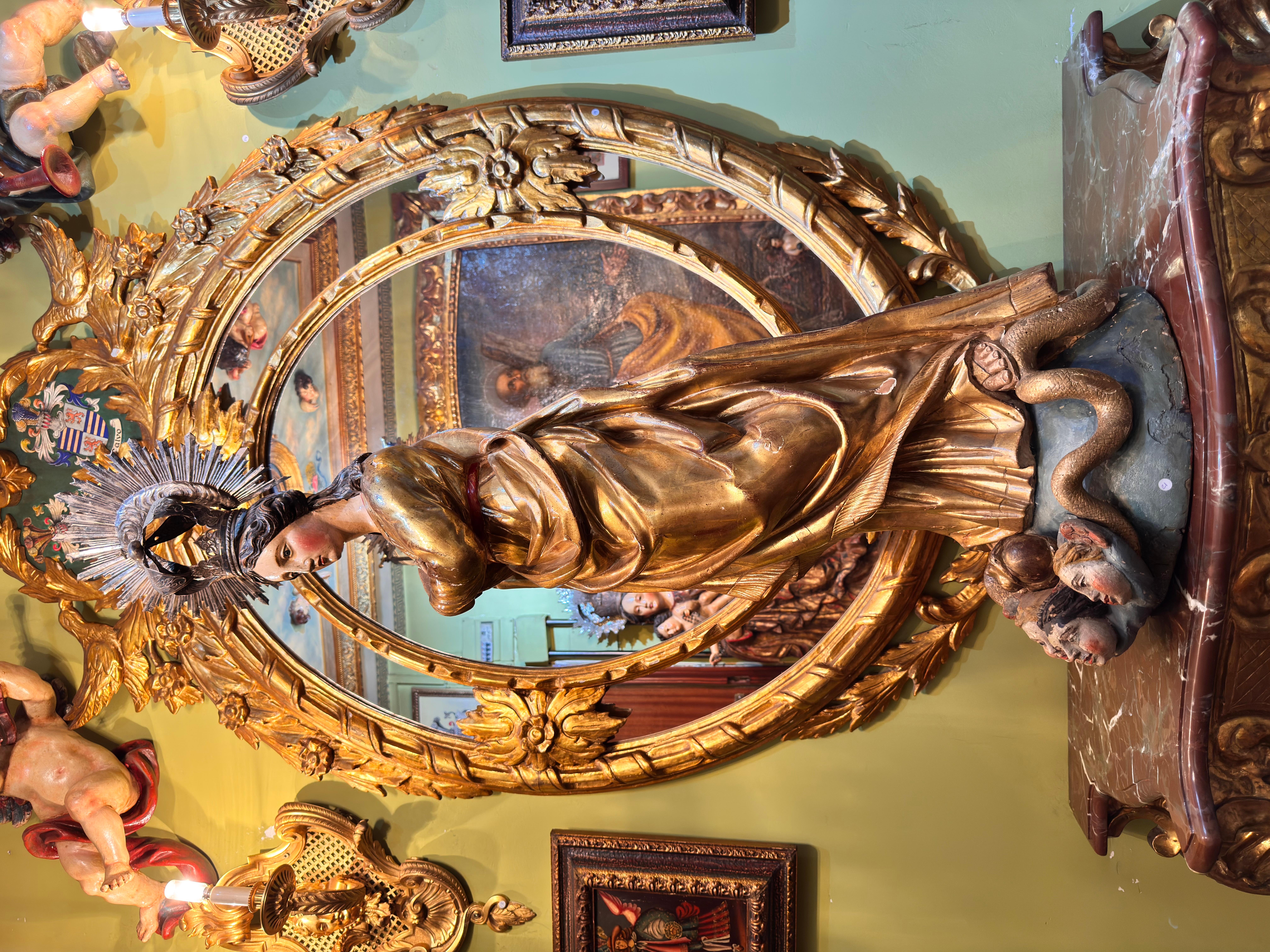 Barocke Skulptur aus polychromem und vergoldetem Holz der Unbefleckten Jungfrau, Spanien (Spanisch) im Angebot