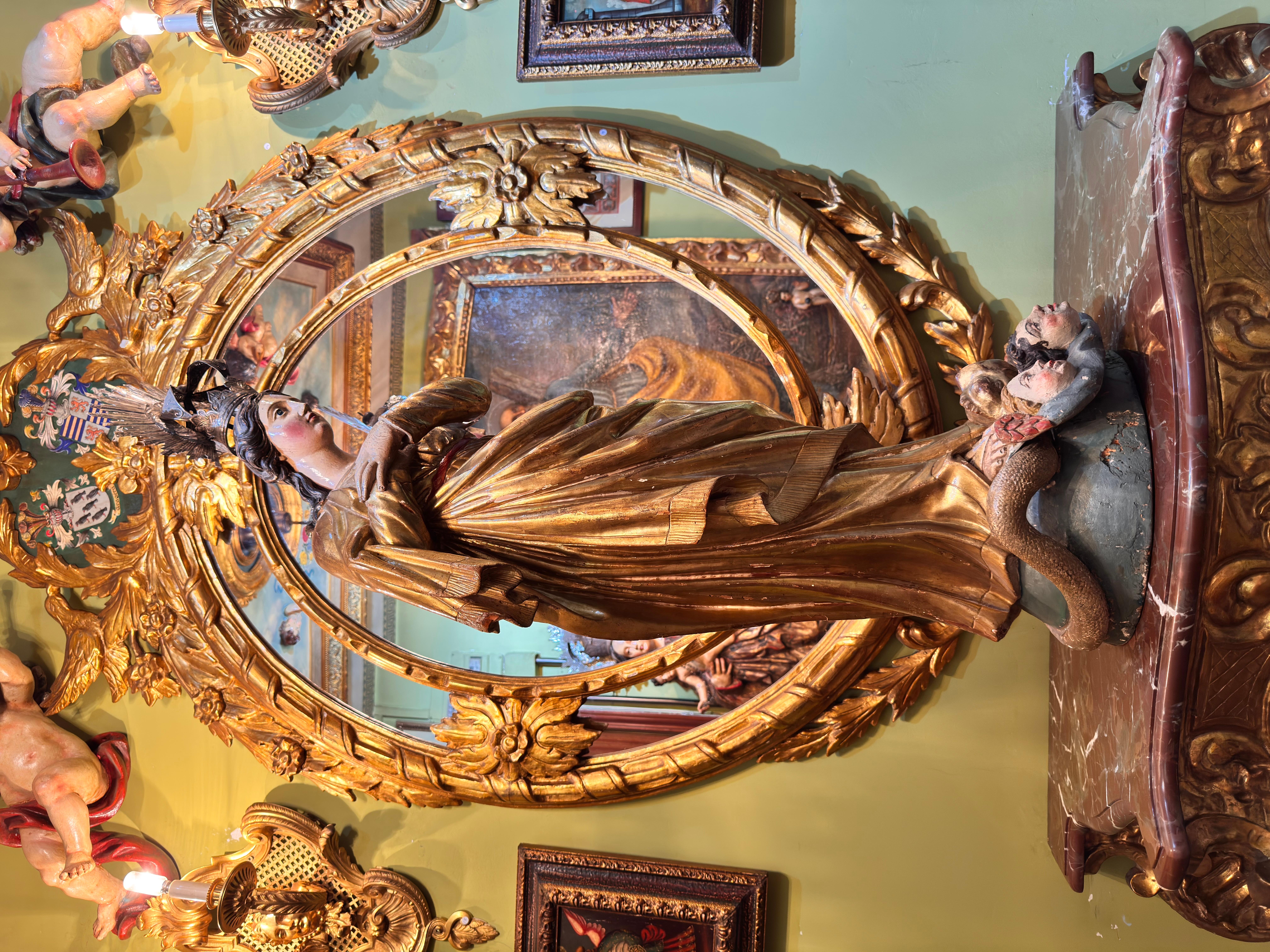 Barocke Skulptur aus polychromem und vergoldetem Holz der Unbefleckten Jungfrau, Spanien (Silber) im Angebot