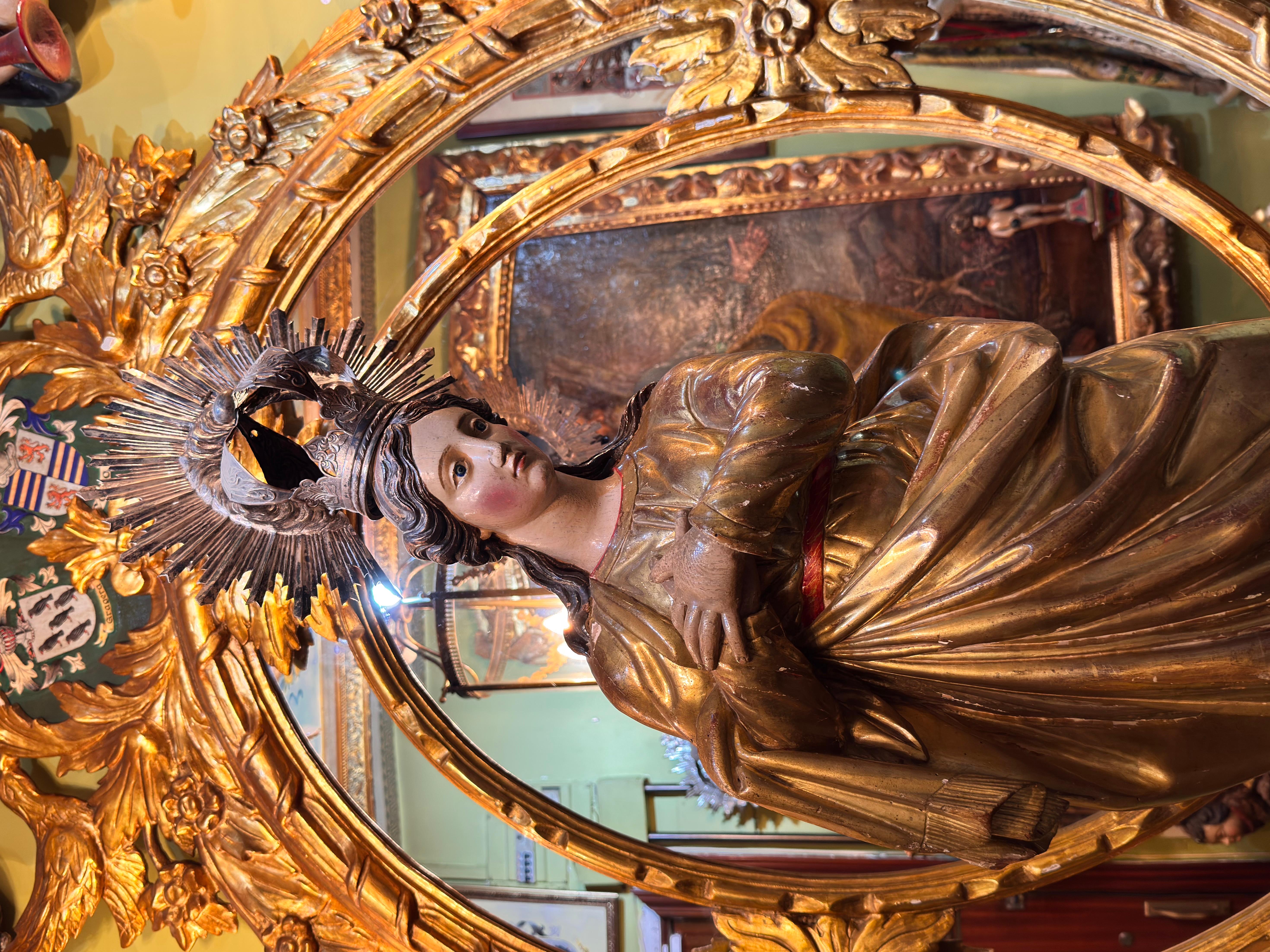 Barocke Skulptur aus polychromem und vergoldetem Holz der Unbefleckten Jungfrau, Spanien im Angebot 1