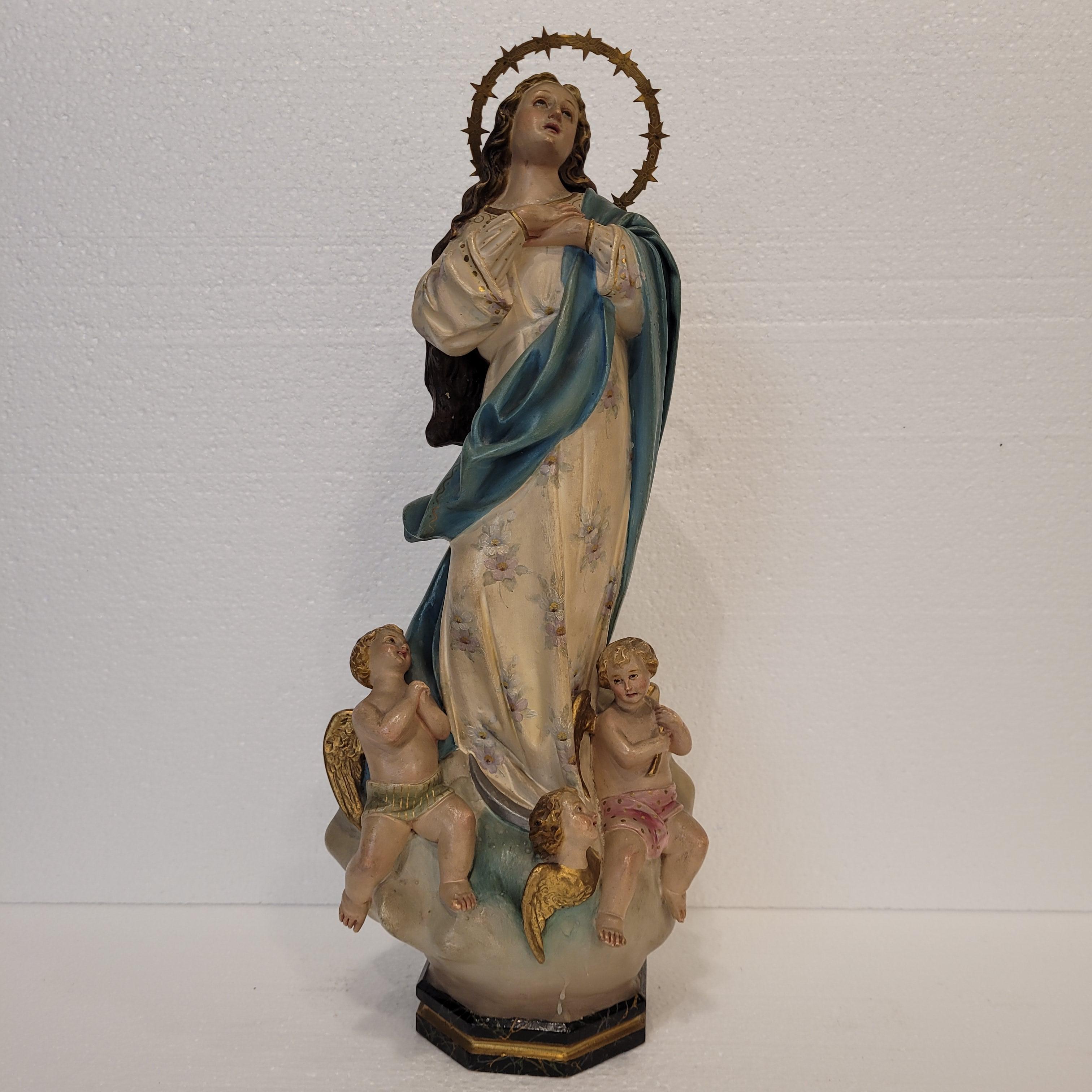 Scultura barocca della Vergine Maria, Immacolata Concezione, Scuola di Olot, Ca in vendita 3