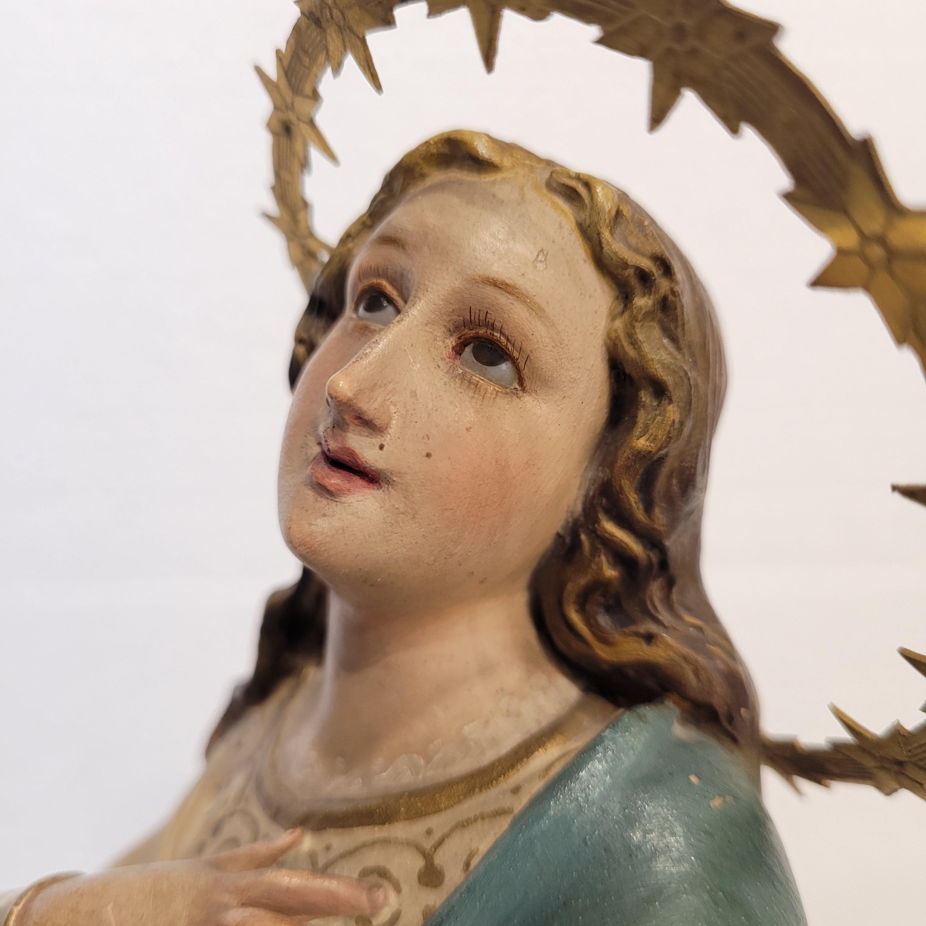 Scultura barocca della Vergine Maria, Immacolata Concezione, Scuola di Olot, Ca in vendita 8