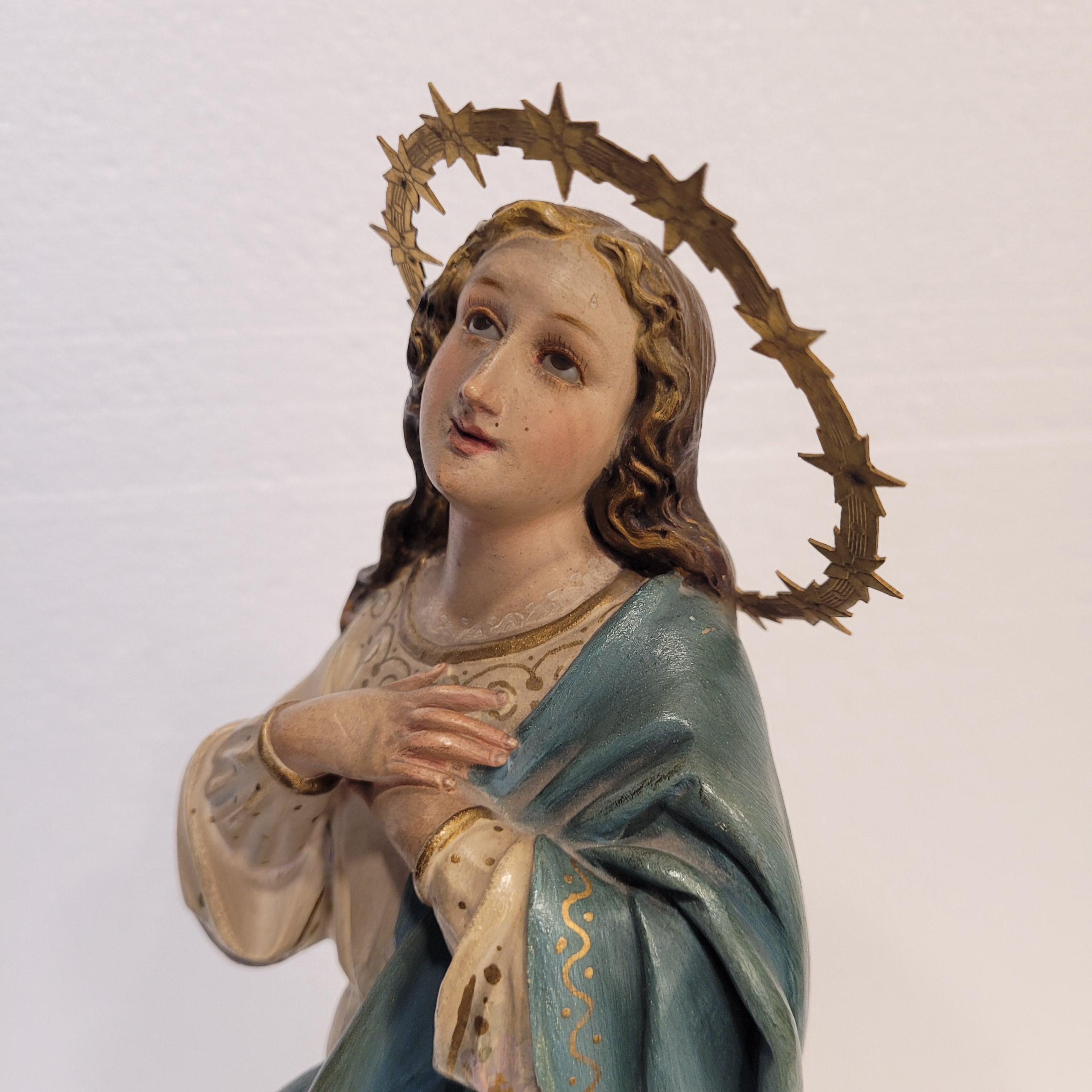 Scultura barocca della Vergine Maria, Immacolata Concezione, Scuola di Olot, Ca in vendita 11