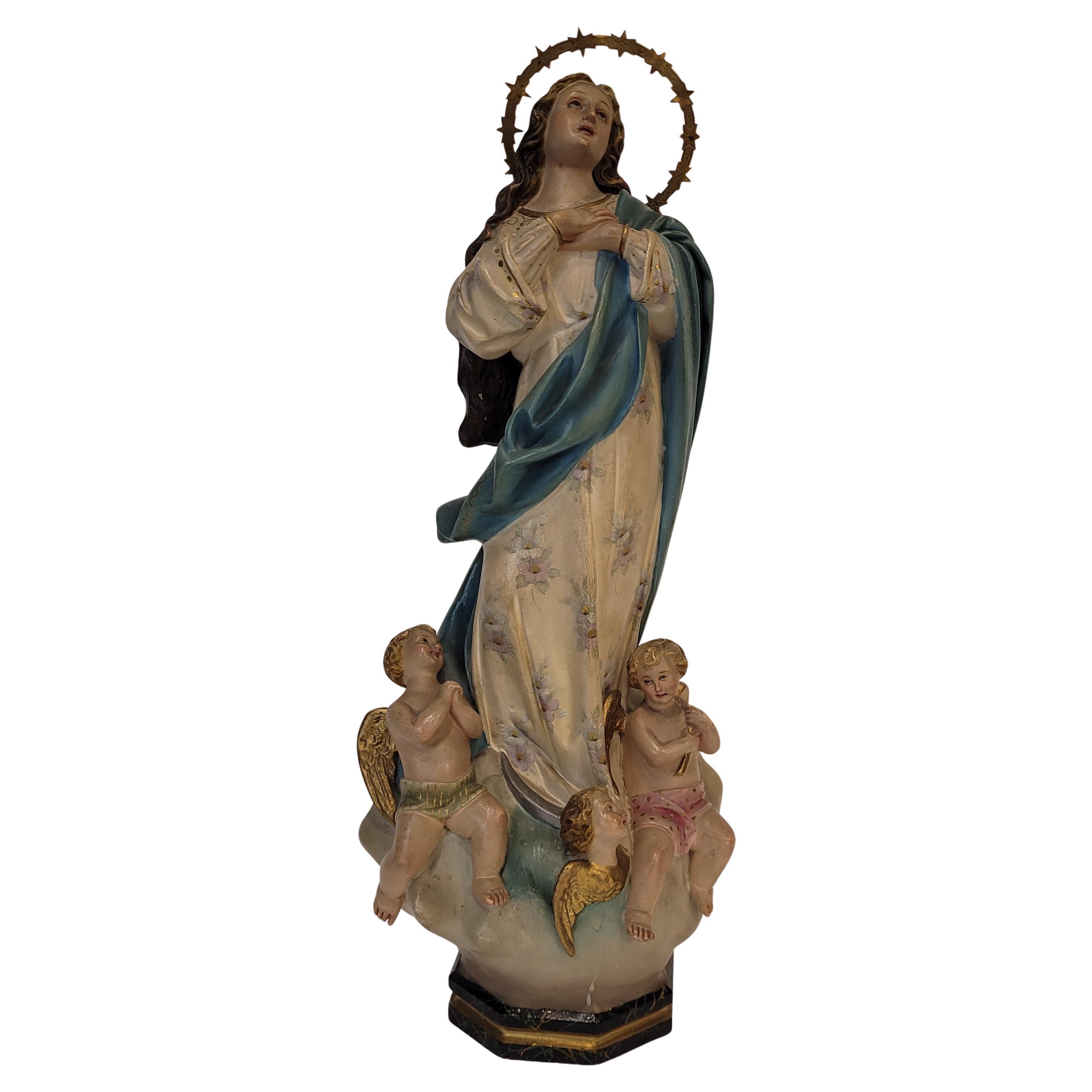 Sculpture baroque de la Vierge Marie, Immaculée Conception, École d'Olot, Ca