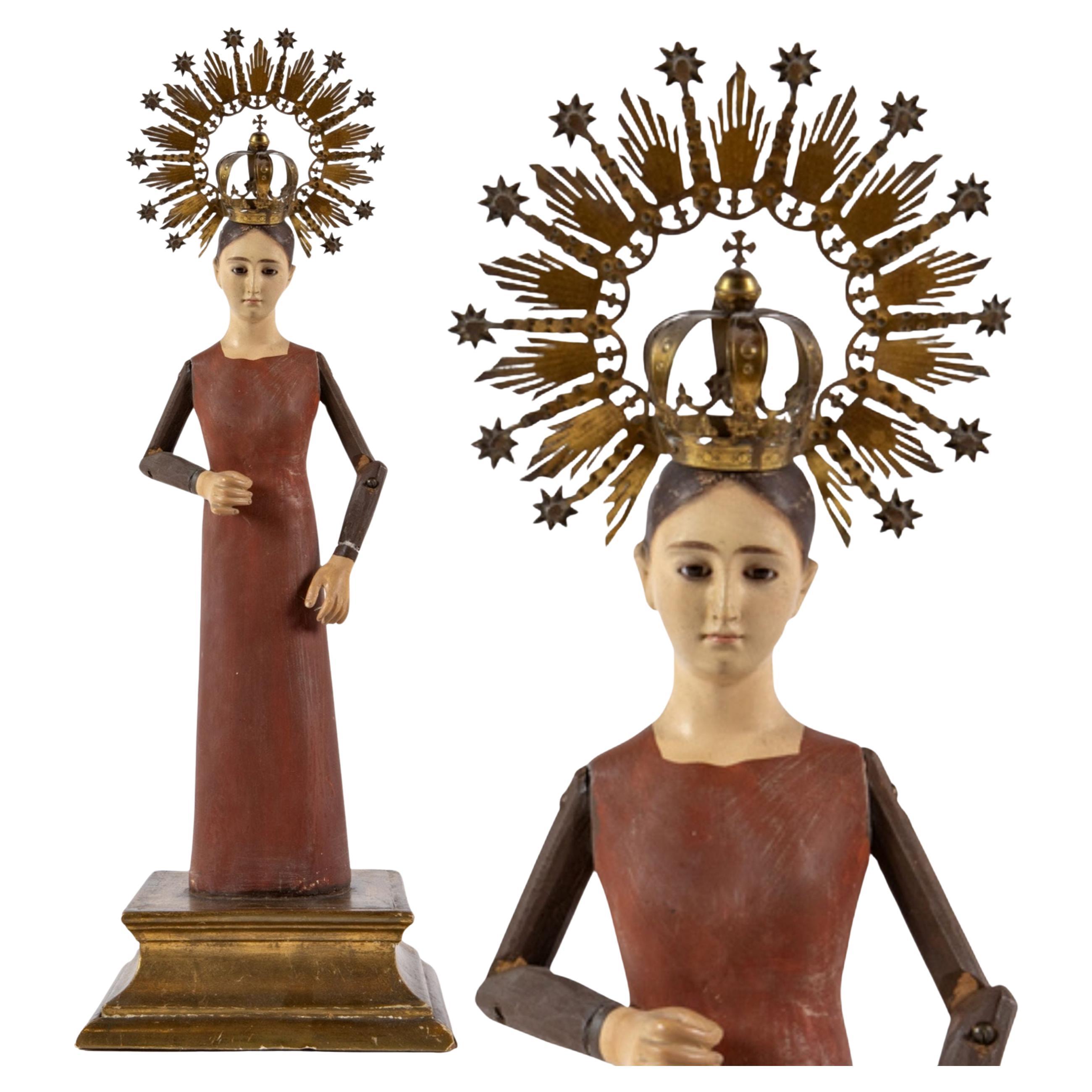 Baroque sculpture of the Virgin with a crown in wood, Spain
