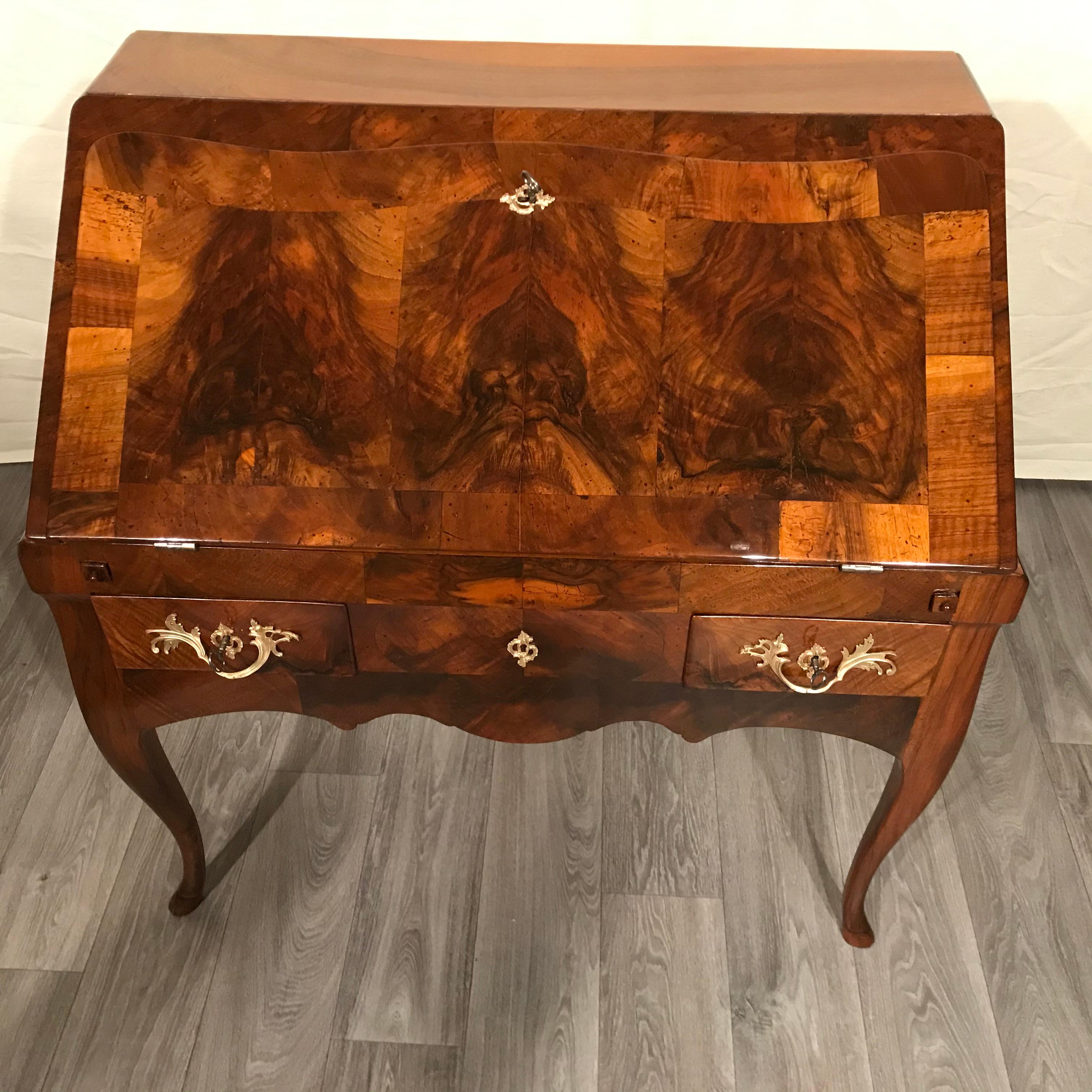 Mid-18th Century Baroque Secretary Desk, Switzerland 1750, Walnut For Sale