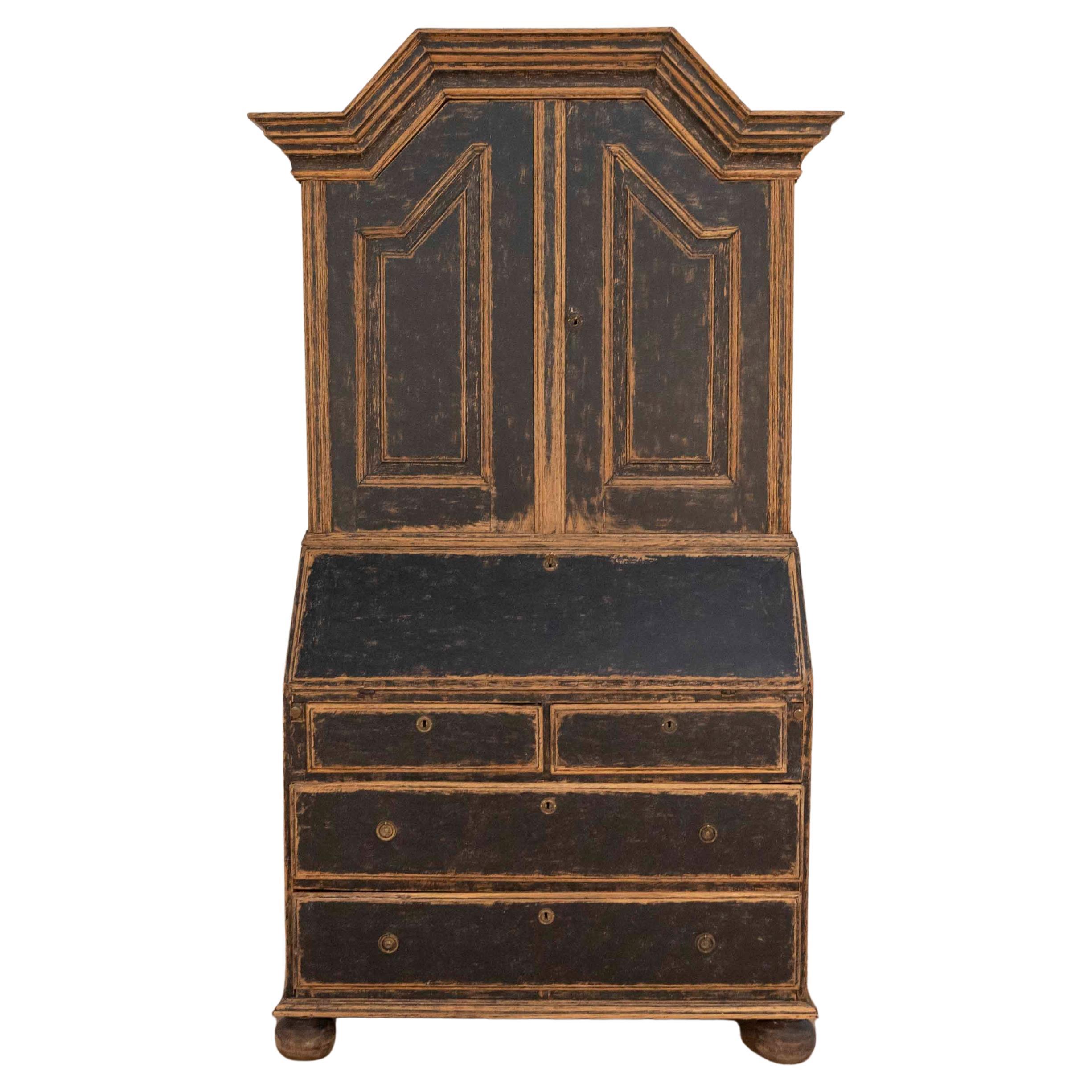 Baroque Secretary with Black Exterior and Blue Interior, Circa 1760