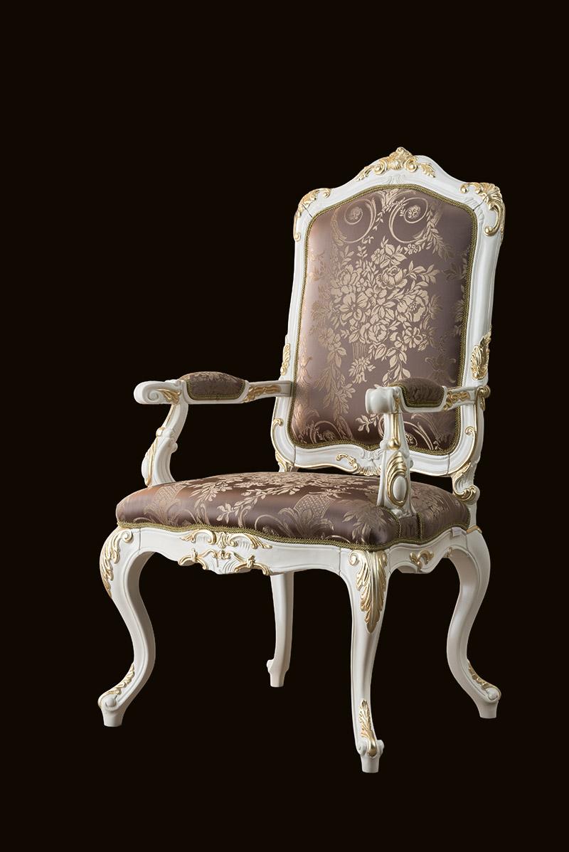 Barocker Beistellstuhl mit elfenbeinweißer Oberfläche und geschwungenen Beinen von Modenese (Stoff) im Angebot