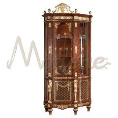 Baroque Side Vitrine with Veneer and Gold Leaf Details by Modenese Luxury