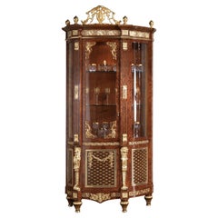 Baroque Side Vitrine with Veneer and Gold Leaf Details by Modenese Luxury
