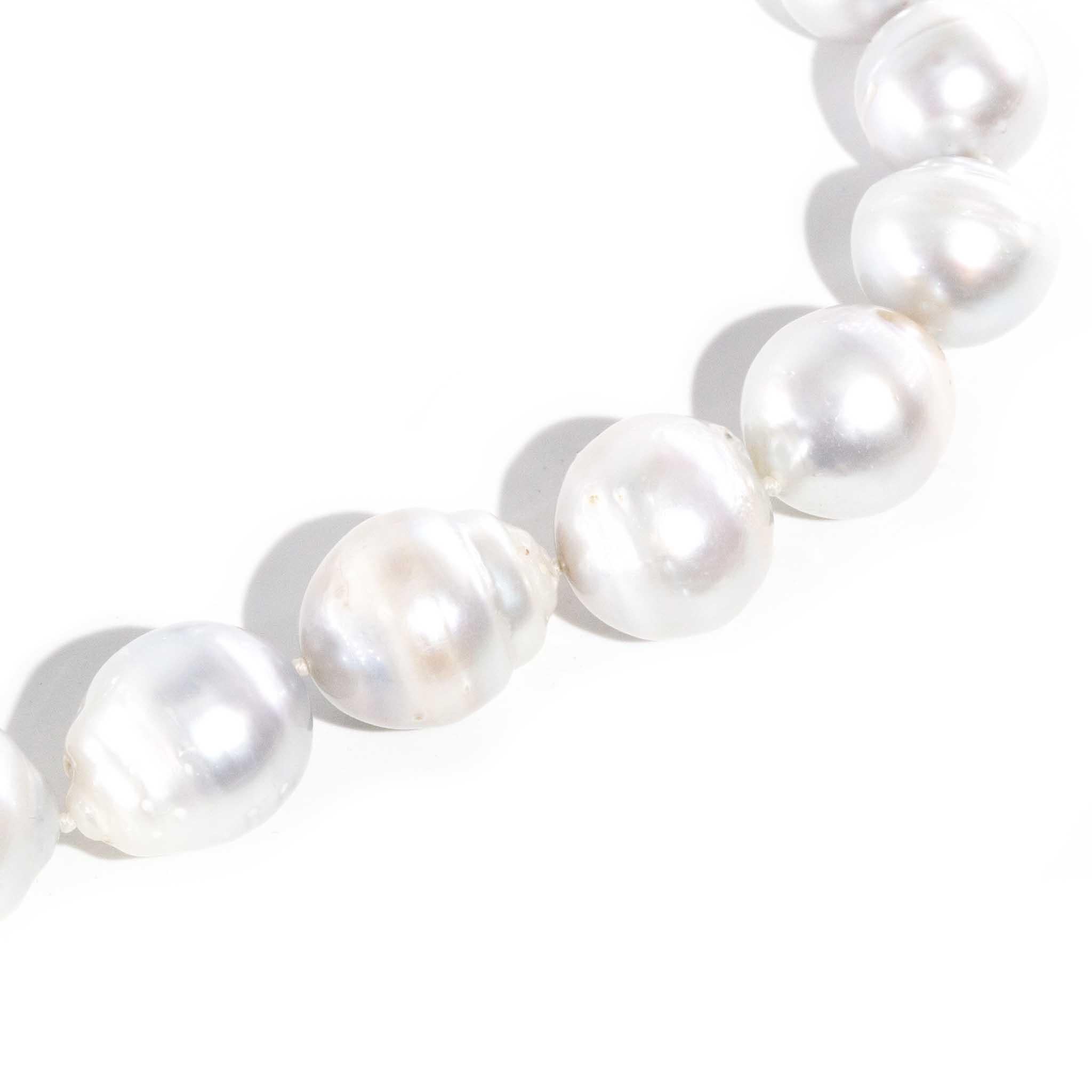 Uncut Baroque Silverish South Sea Pearl Strand Necklace & 9 Carat Yellow Gold Clasp