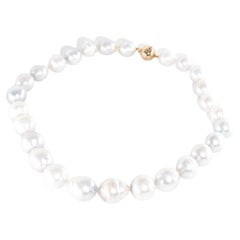 Baroque Silverish South Sea Pearl Strand Necklace & 9 Carat Yellow Gold Clasp