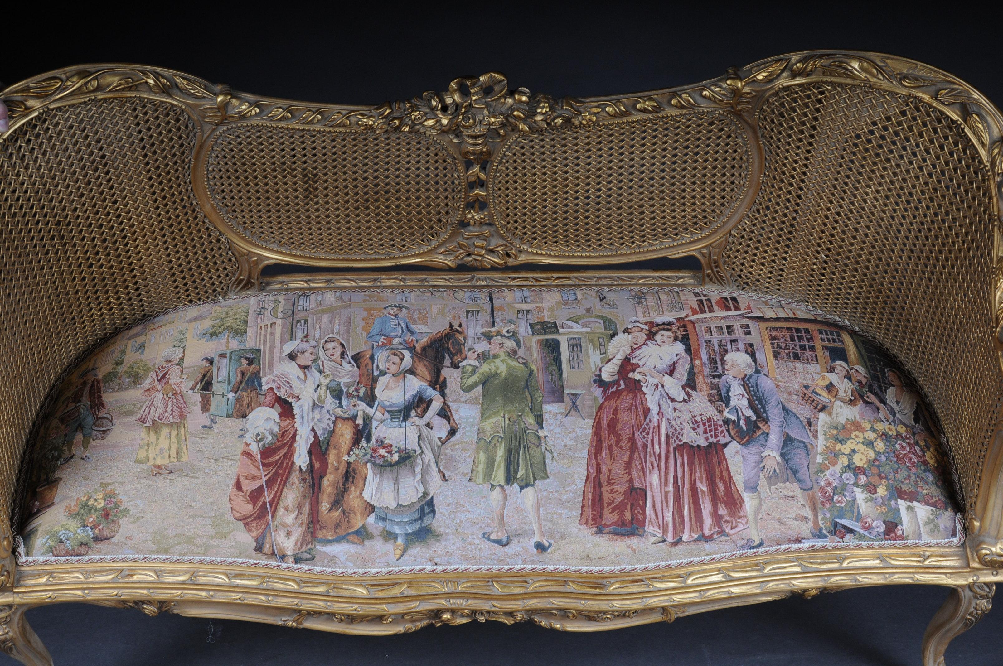 Canapé baroque en tissu de tapisserie avec canapé à assise Louis XV en vente 4