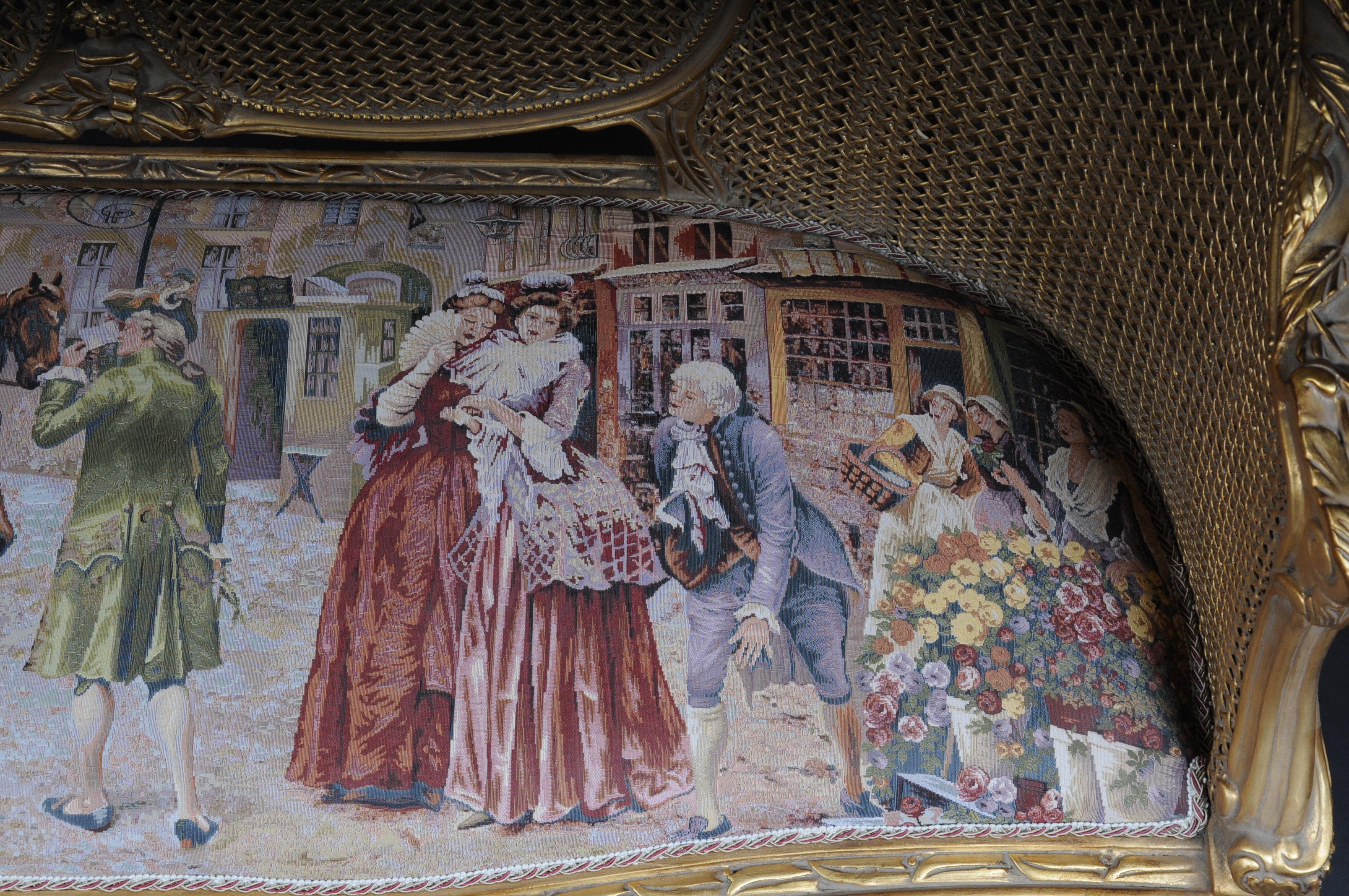 Canapé baroque en tissu de tapisserie avec canapé à assise Louis XV en vente 6