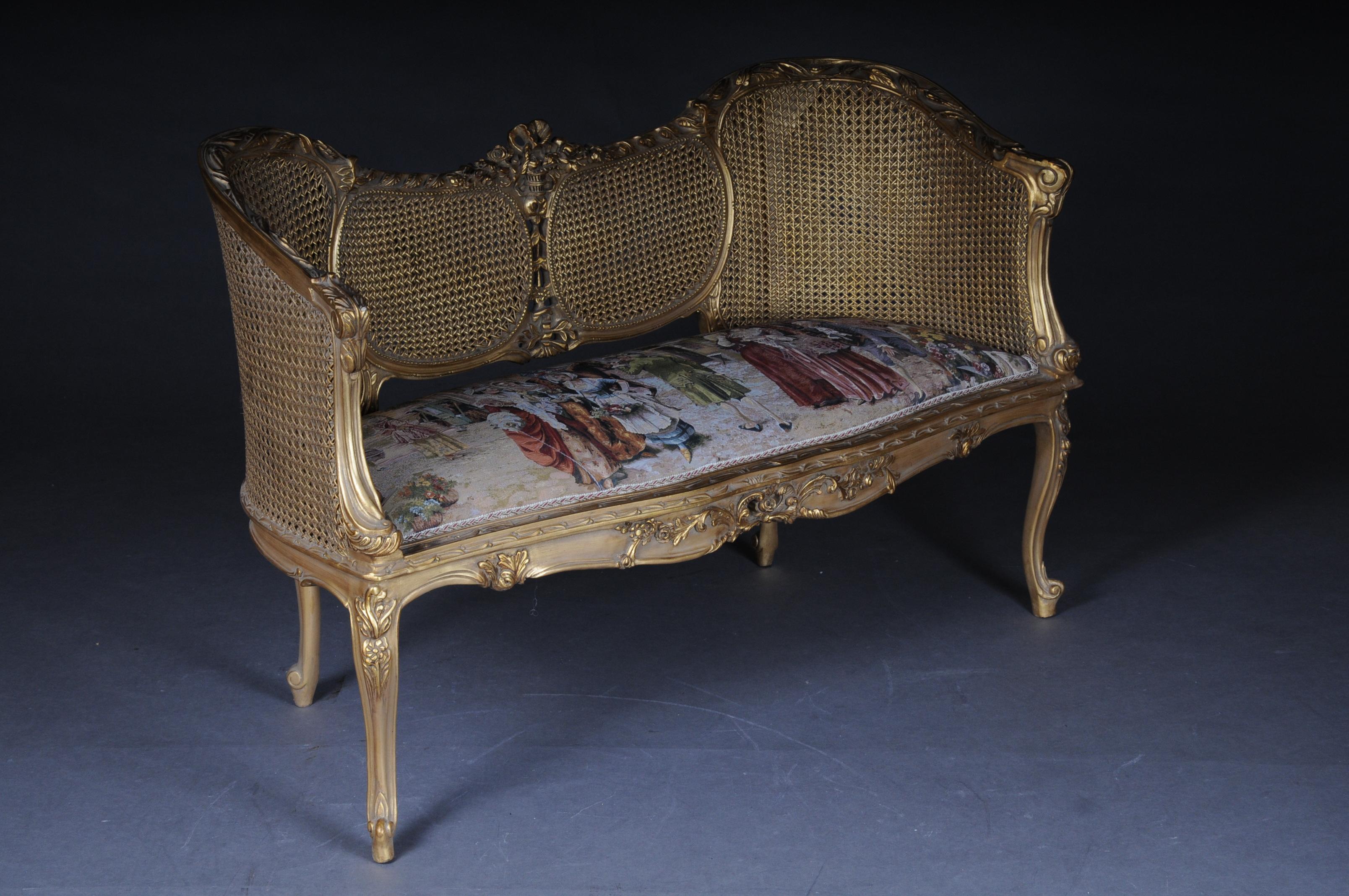 French Baroque Sofa or Canape with Tapestry Seat Fabric Canapé in Louis XV For Sale