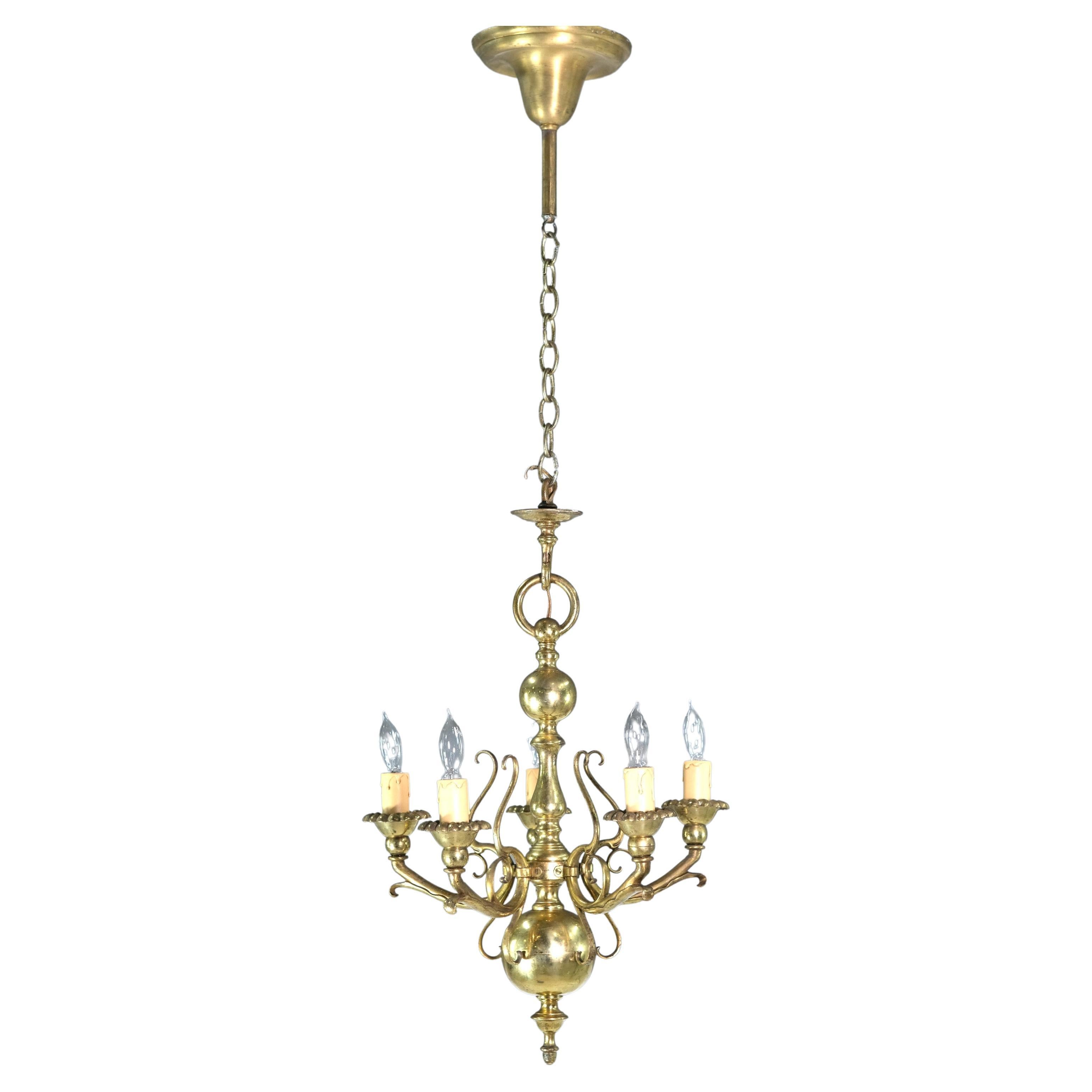 Baroque Solid Brass 5 Light Chandelier Florals Swirls Design