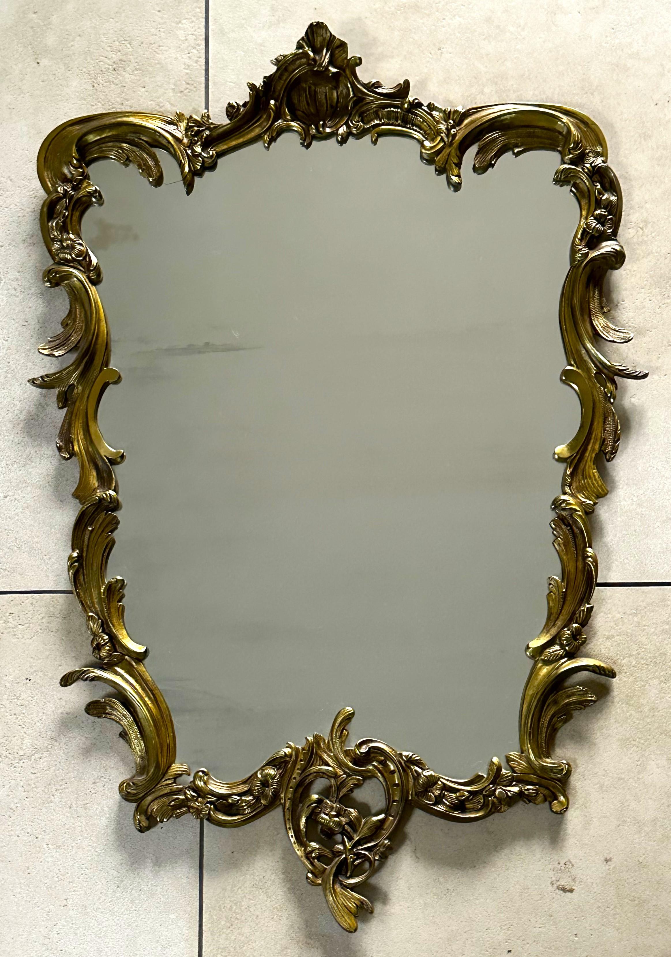 Mid-20th Century Baroque solid Brass Mirror style Louis XV, France For Sale