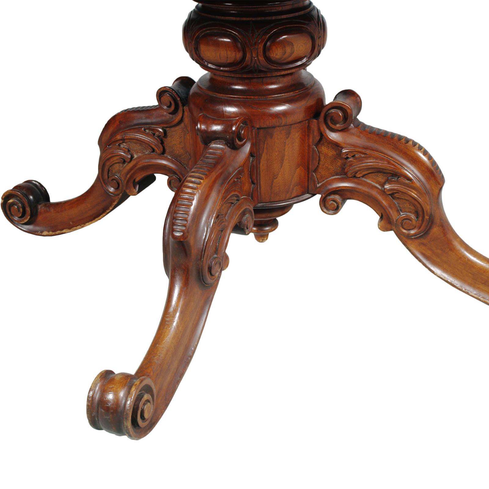 Table ronde baroque Sorrento 6 chaises, en noyer incrusté et sculpté ciré poli en vente 5
