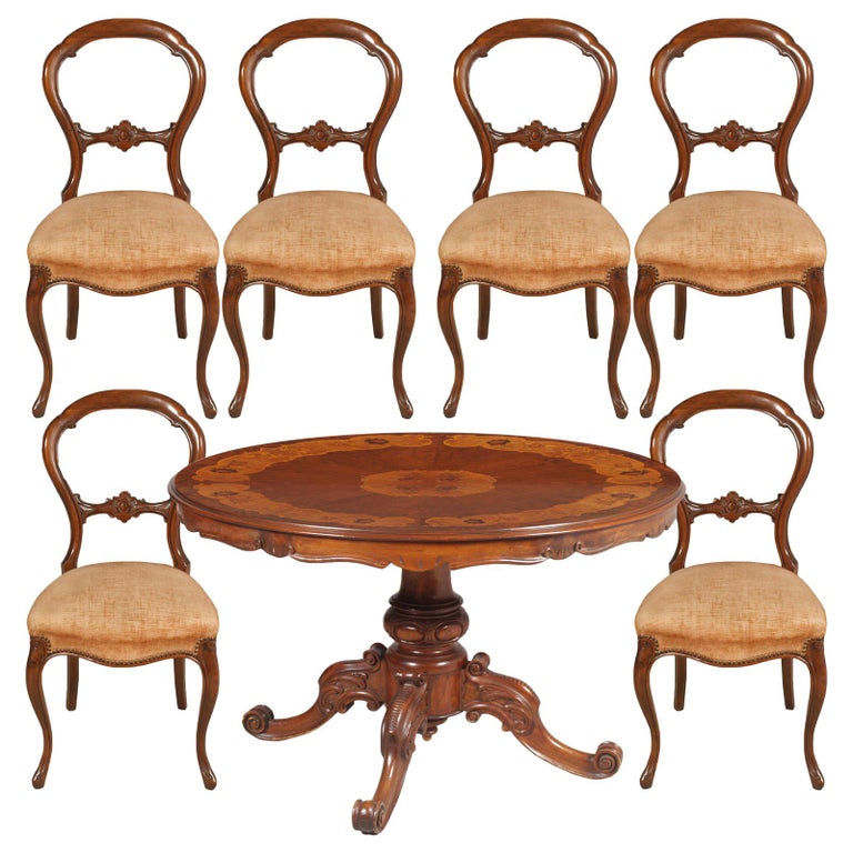 Lot De 7 : Table Louis Philippe Et 6 Chaises – Style Classique Marron – Département 28