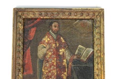 Baroque South American Oil on Canvas on Panel Portrait of Saint Ignacio