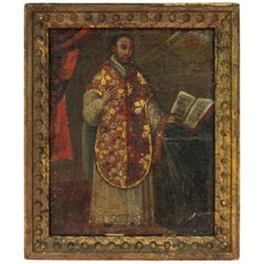 Baroque South American Oil on Canvas on Panel Portrait of Saint Ignacio