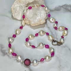 Baroque South Sea and FW Pearl Necklace with Pink Sapphires and Diamond Clasp
