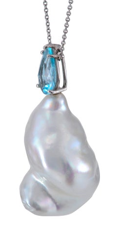 Baroque South Sea Cultured Pearl with Aquamarine Pendant