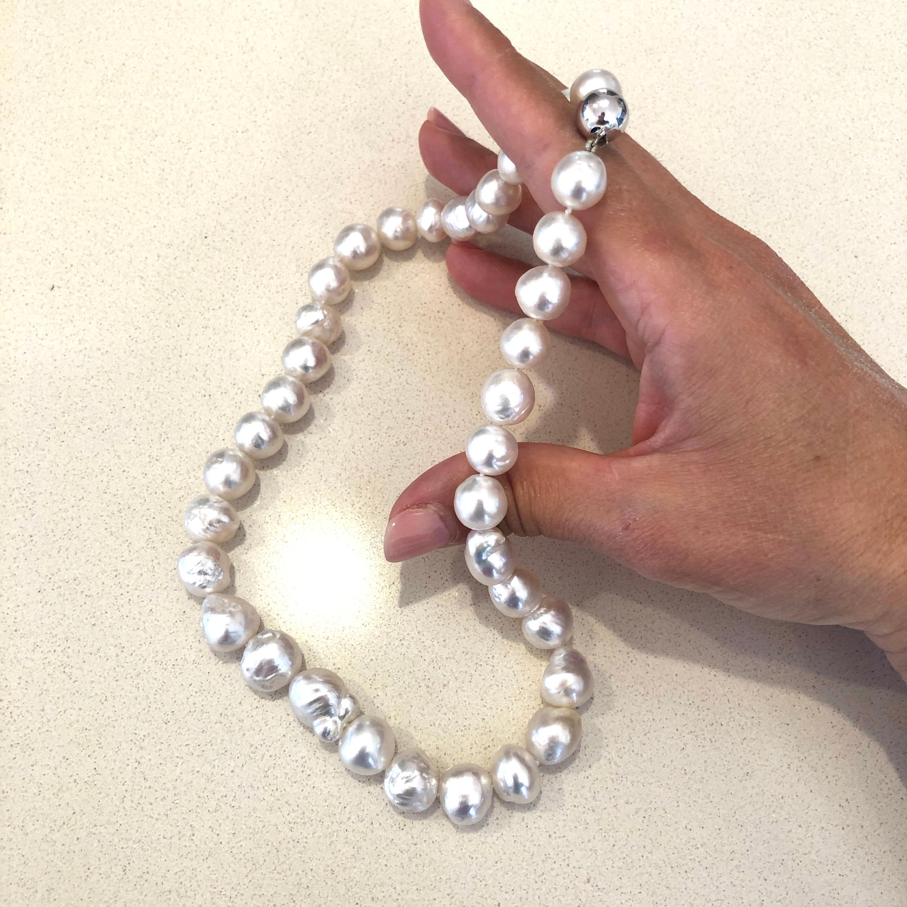 Bead Baroque South Sea Pearl 18 Carat White Gold Necklace For Sale