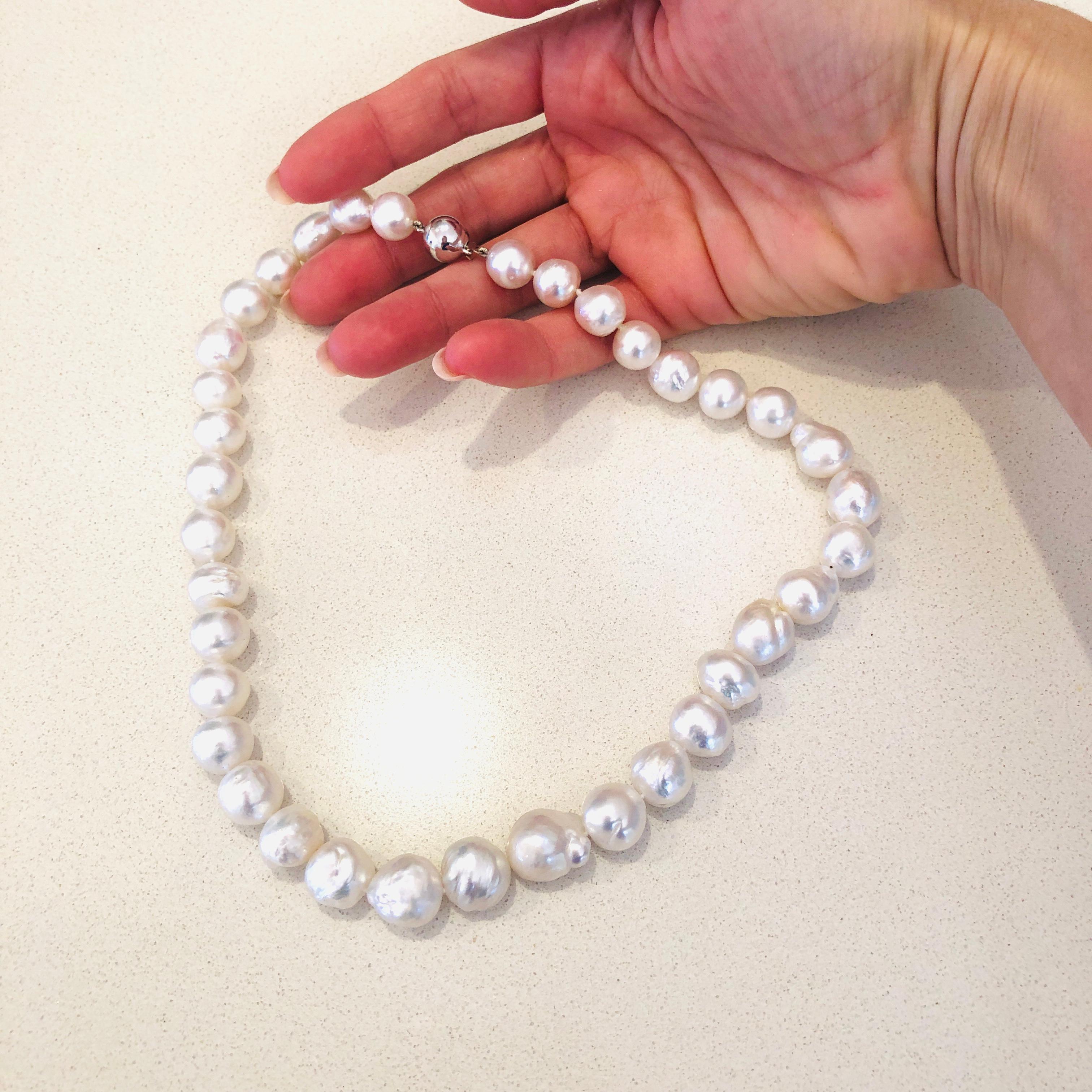 Baroque South Sea Pearl 18 Carat White Gold Necklace For Sale 2