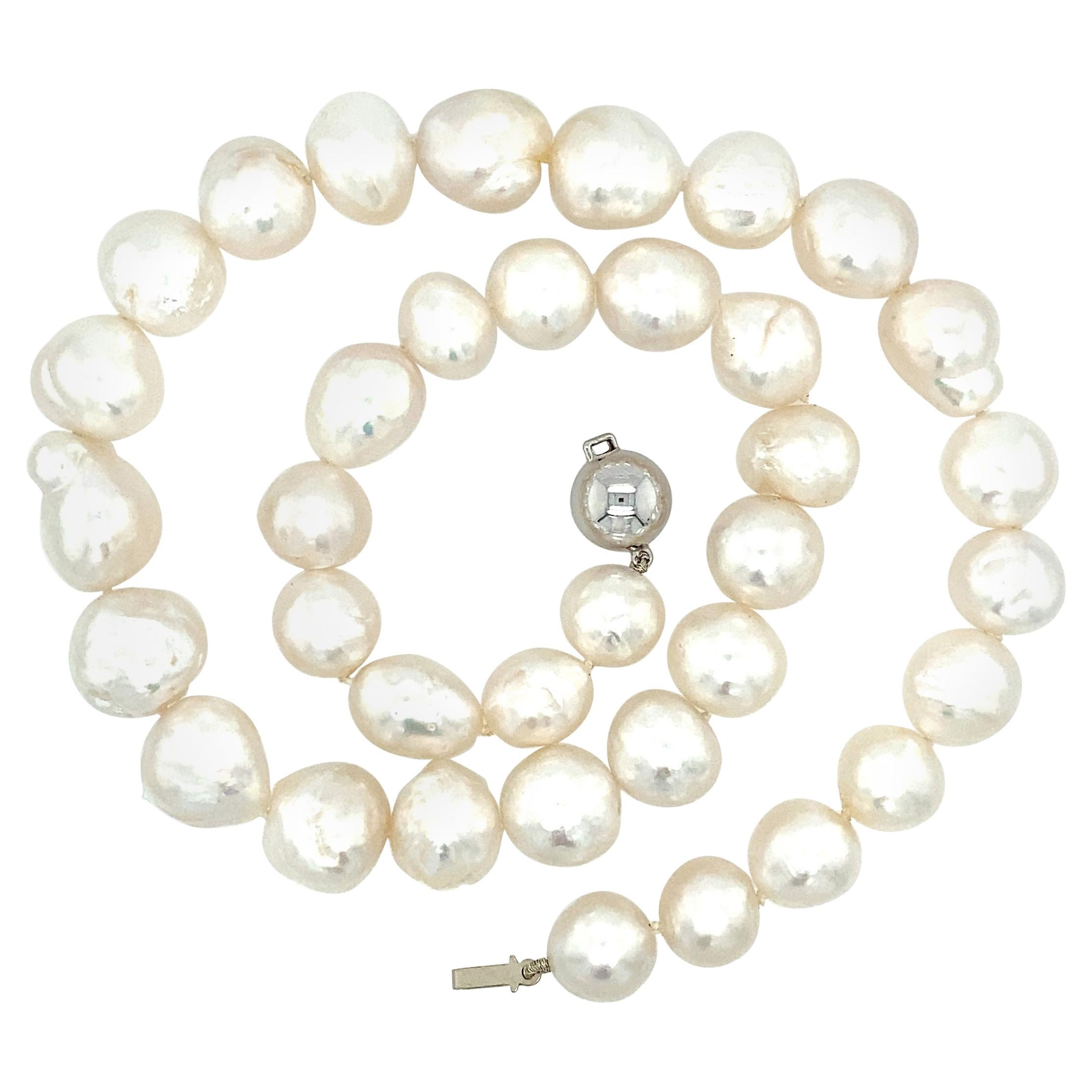 Baroque South Sea Pearl 18 Carat White Gold Necklace For Sale