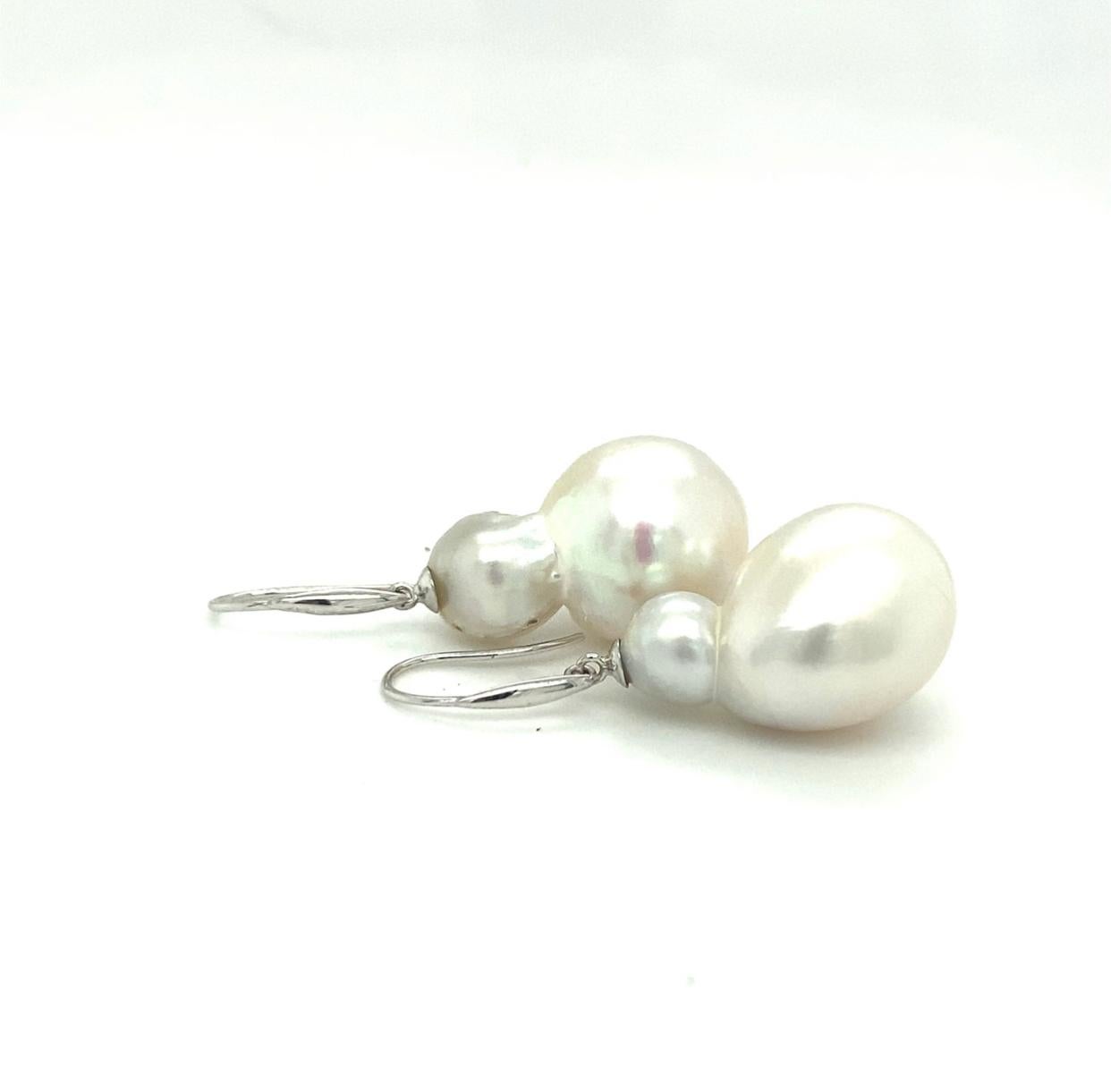 Modern Baroque South Sea Pearl and 18 Carat White Gold Earrings For Sale