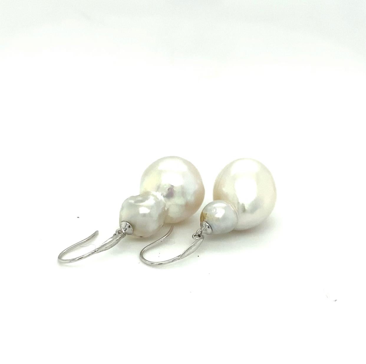 Bead Baroque South Sea Pearl and 18 Carat White Gold Earrings For Sale