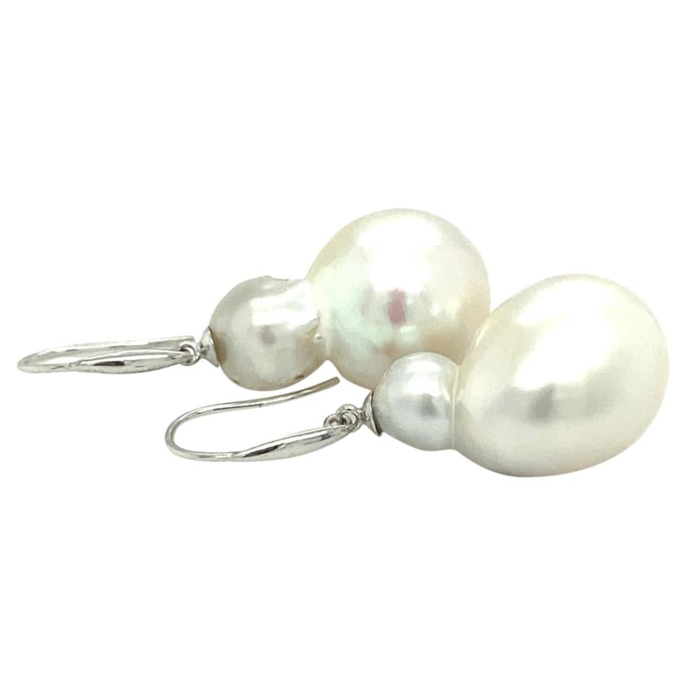 Baroque South Sea Pearl and 18 Carat White Gold Earrings For Sale