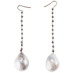 Baroque South Sea Pearl and Black Diamond Drop Earrings