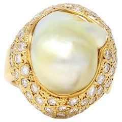 Baroque South-Sea Pearl and Diamond Cocktail Ring in 18K