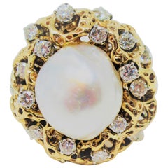 Baroque South Sea Pearl and Diamond Ring