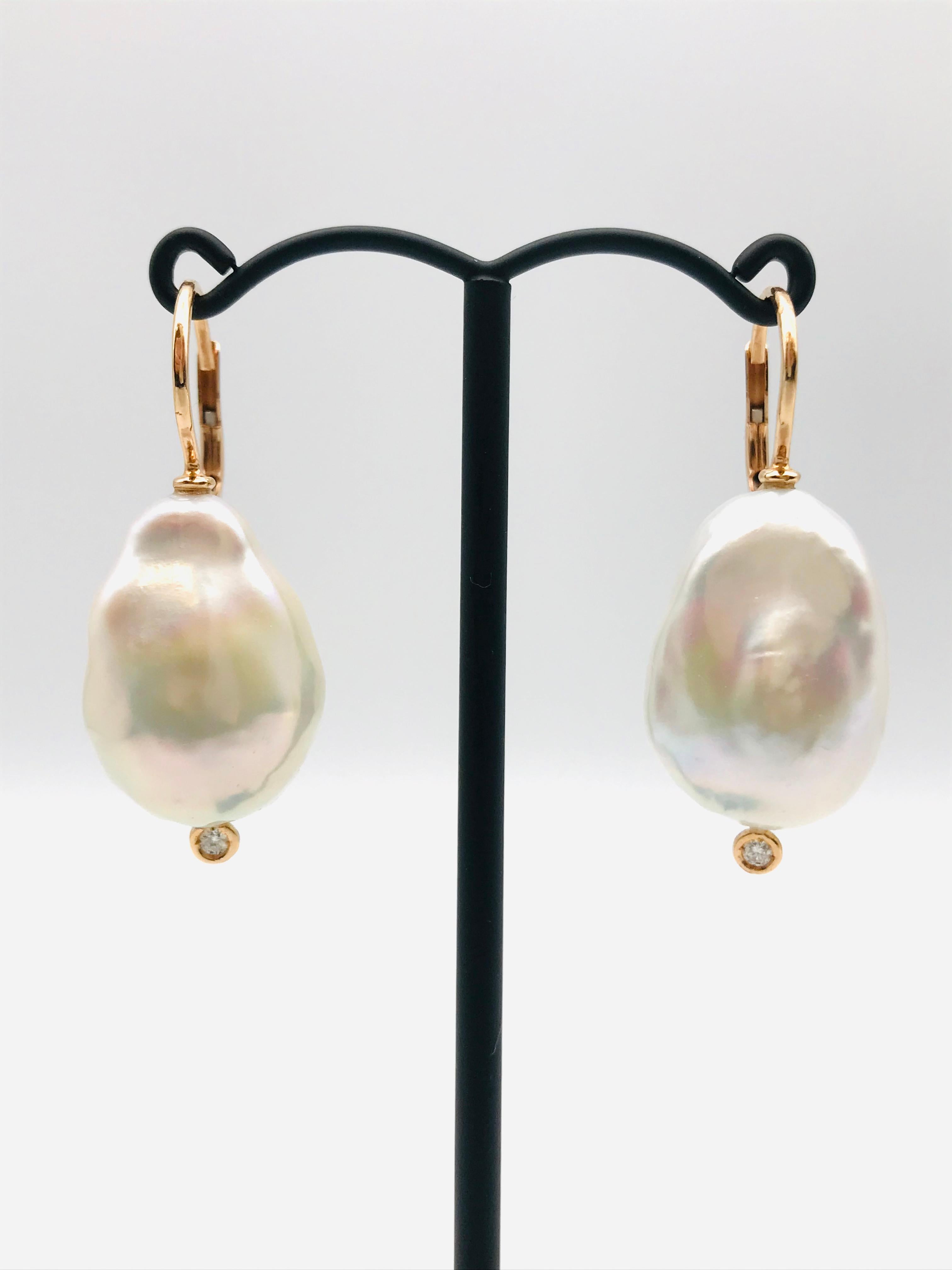 Contemporary Baroque South Sea Pearl and Diamond with Yellow Gold 18 Karat Drop Earrings 