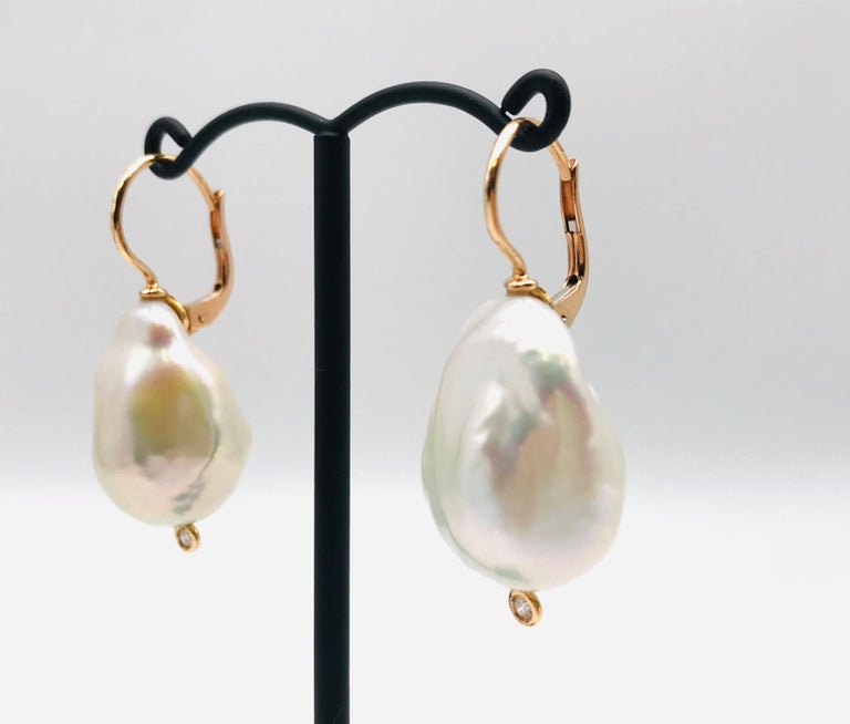Baroque South Sea Pearl and Diamond with Yellow Gold 18 Karat Drop ...