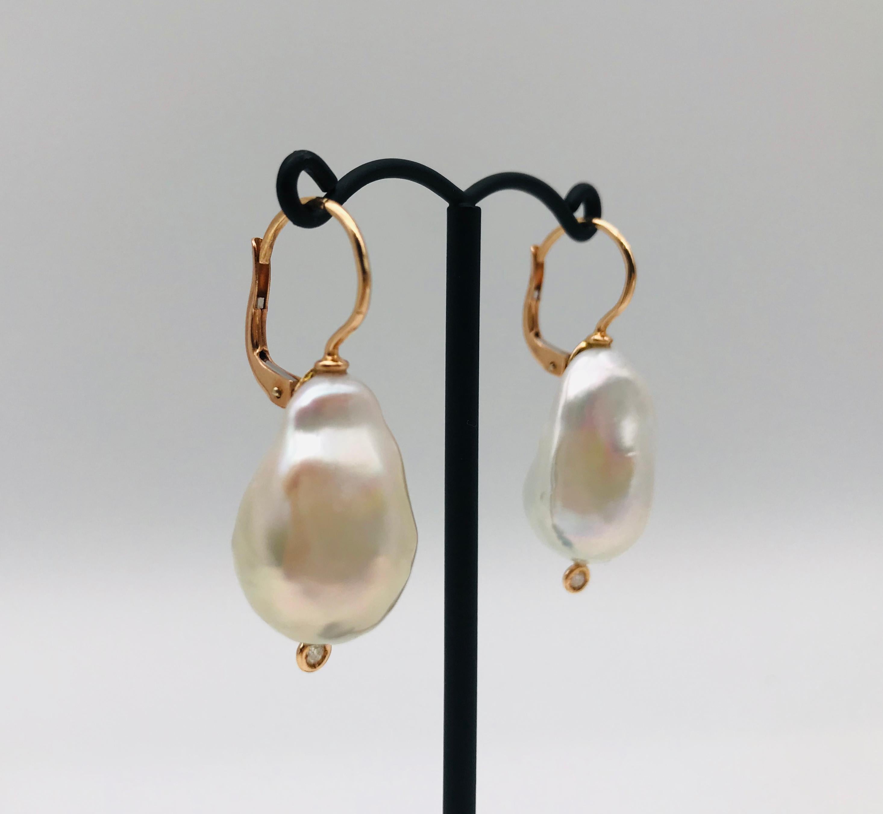 Baroque South Sea Pearl and Diamond with Yellow Gold 18 Karat Drop Earrings  1