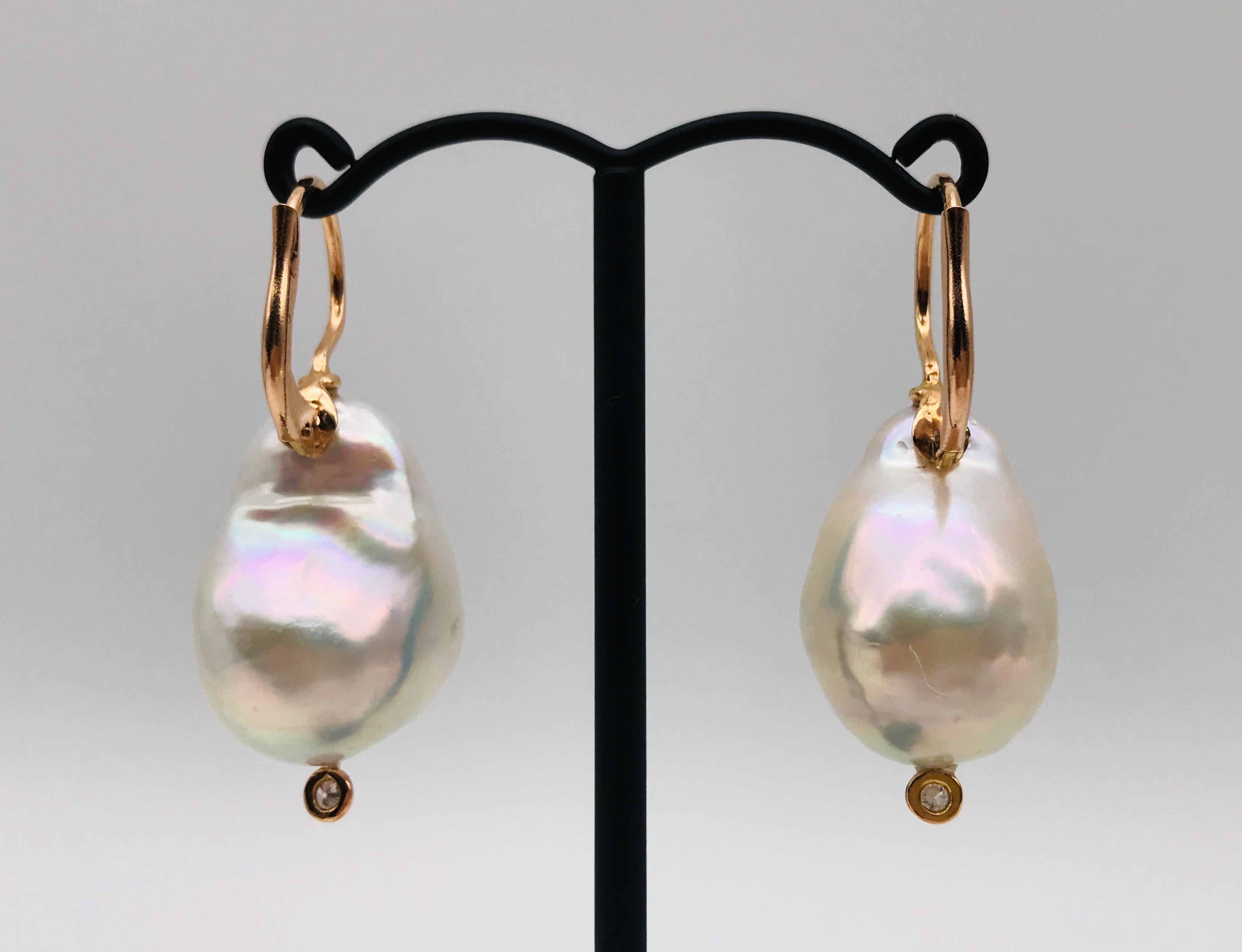 Baroque South Sea Pearl and Diamond with Yellow Gold 18 Karat Drop Earrings  2