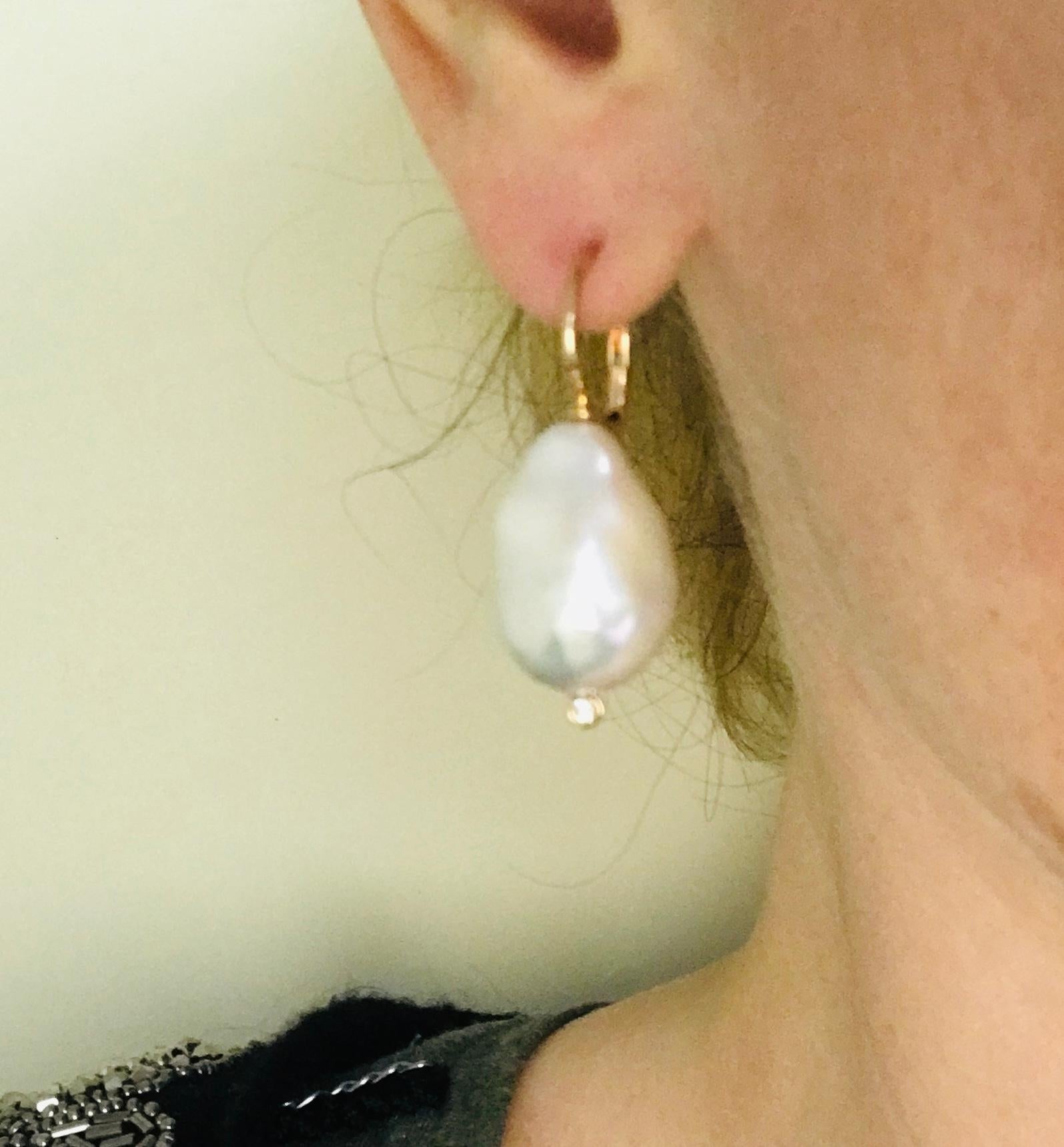 Baroque South Sea Pearl and Diamond with Yellow Gold 18 Karat Drop Earrings  3