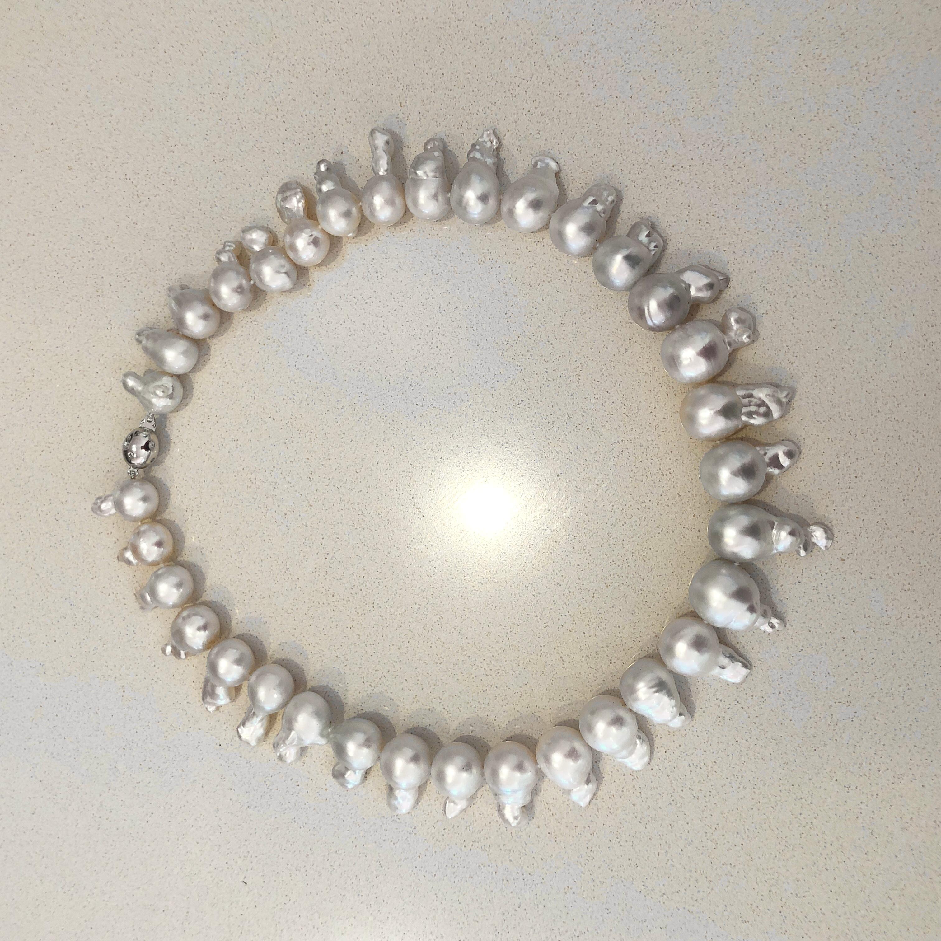 Bead Baroque South Sea Pearl Diamond 18 Carat White Gold Necklace For Sale
