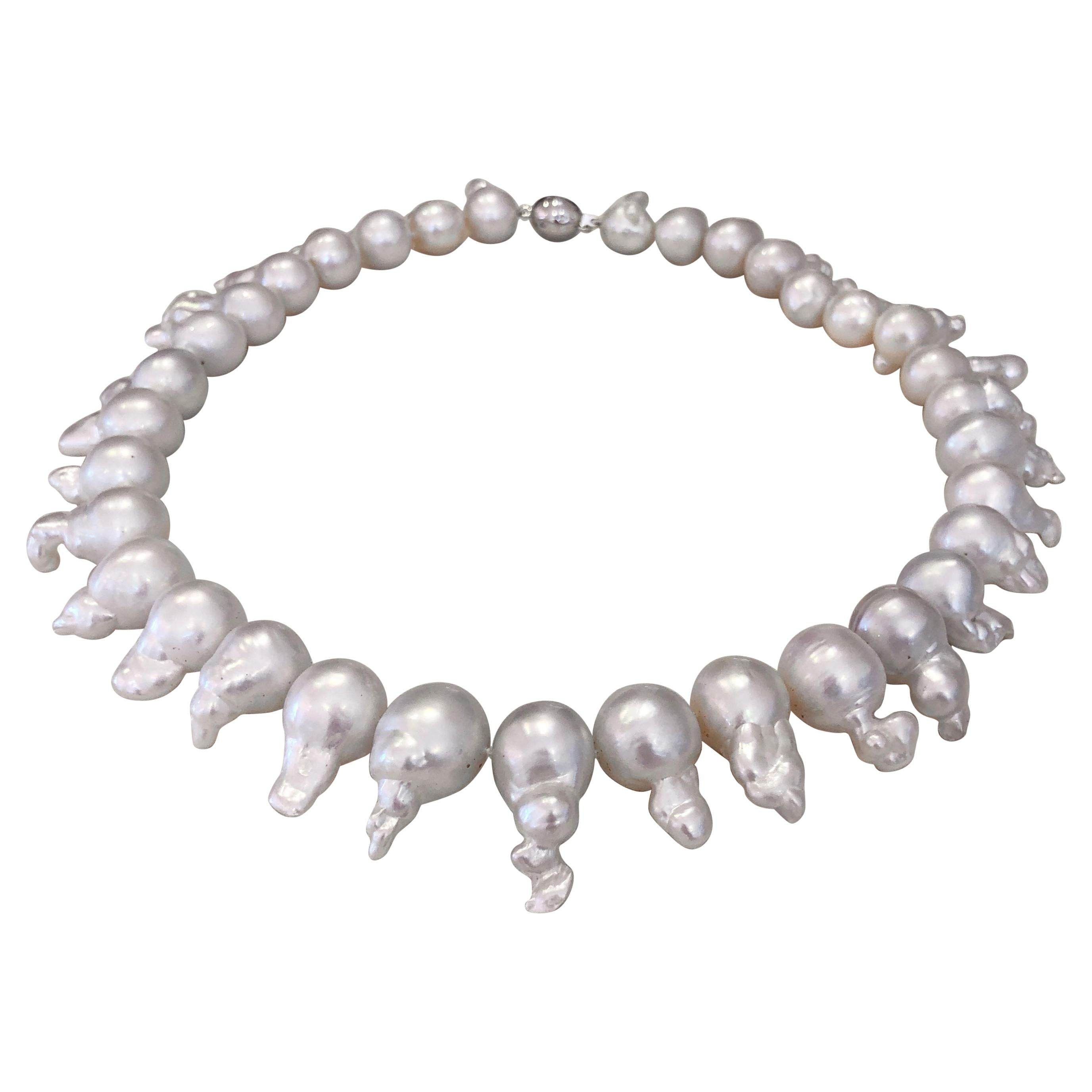 Baroque South Sea Pearl Diamond 18 Carat White Gold Necklace For Sale