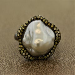 Baroque South Sea Pearl Diamond Gold Ring