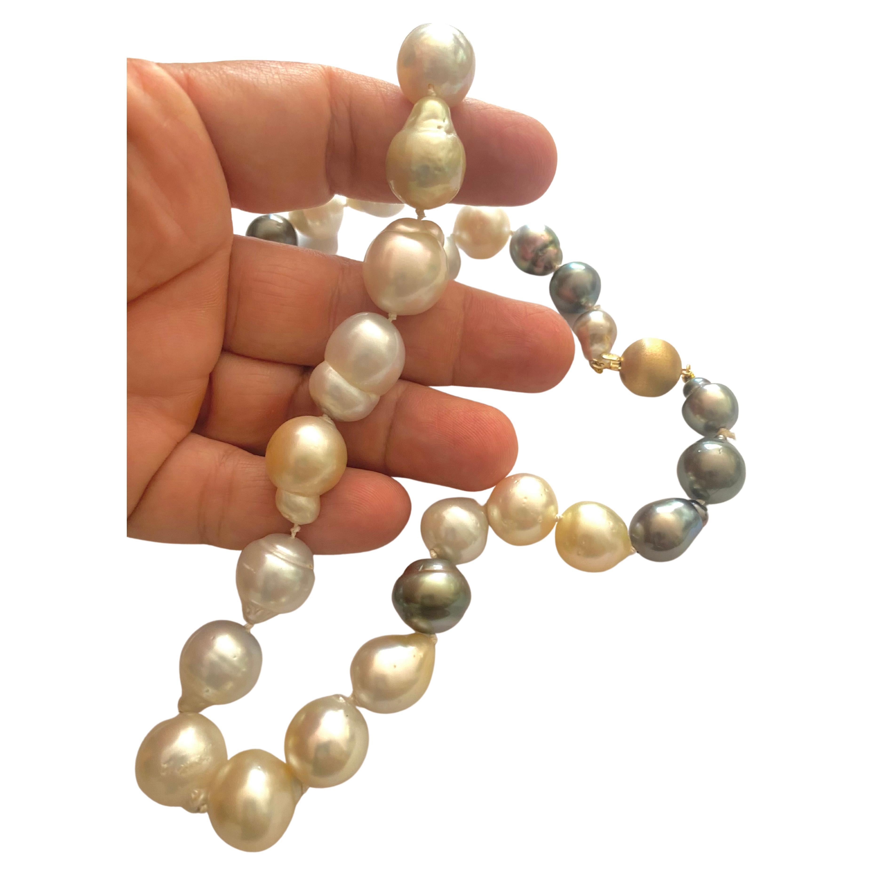 Collar Barroco de Oro con Perlas del Mar del Sur 20 Pulgadas Sin cortar en venta