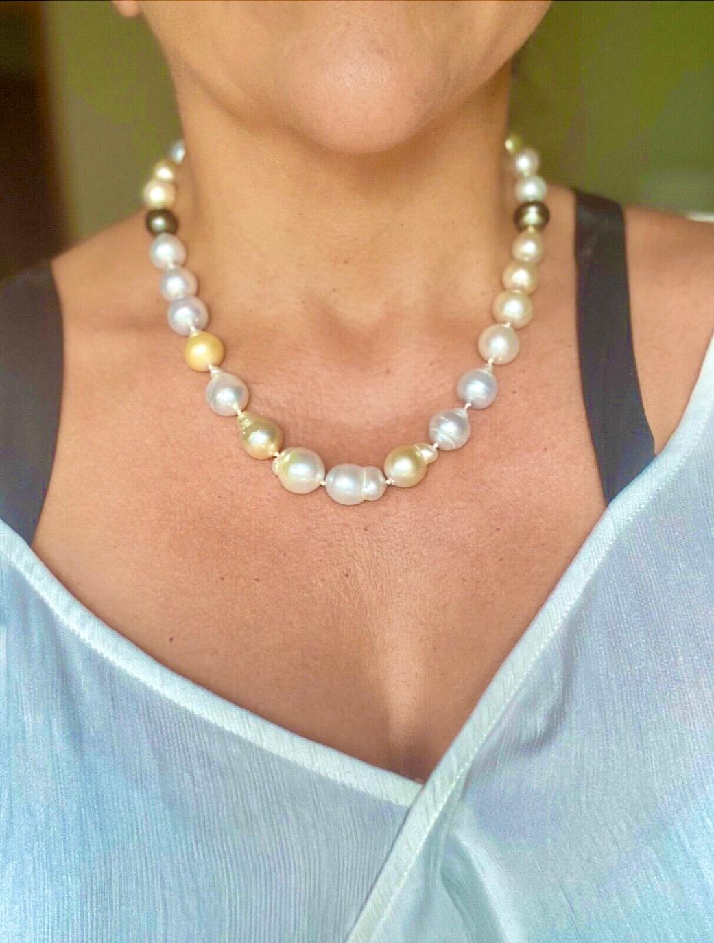 Uncut Baroque South Sea Pearl Gold Necklace 20 Inch For Sale