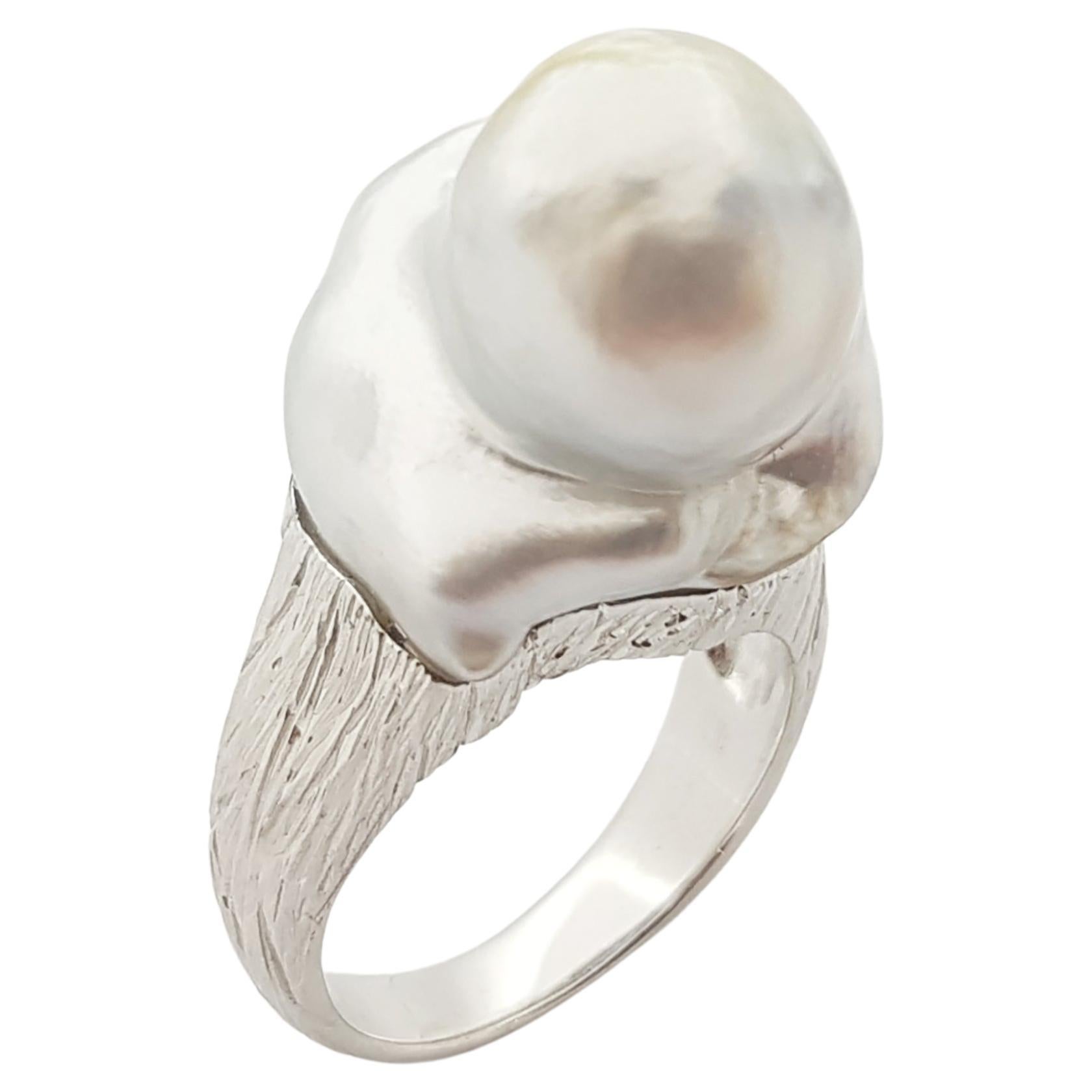Baroque South Sea Pearl Ring Set in 18 Karat White Gold Settings For Sale