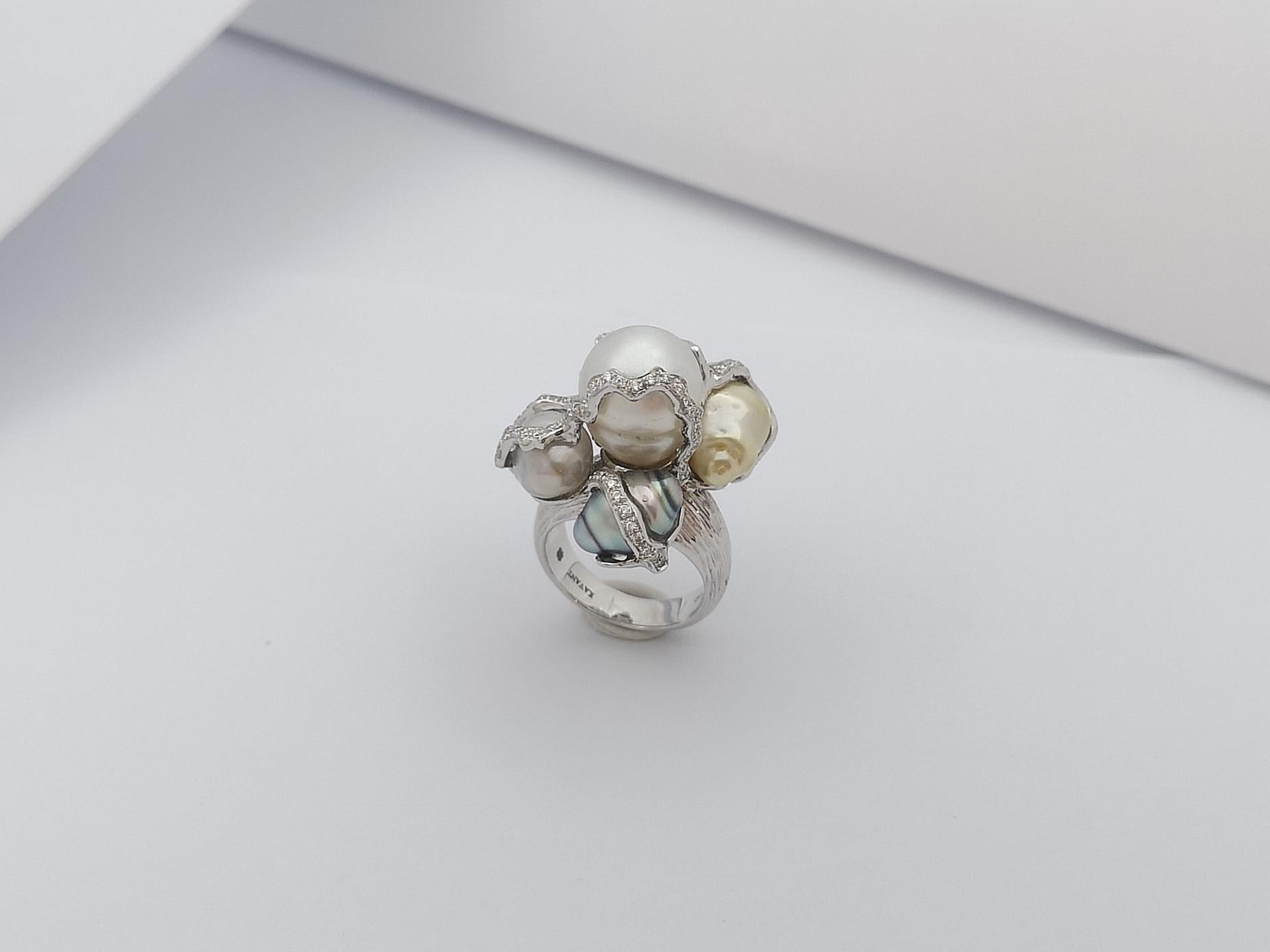 Baroque South Sea Pearl with Diamond Ring Set in 18 Karat White Gold Settings For Sale 9
