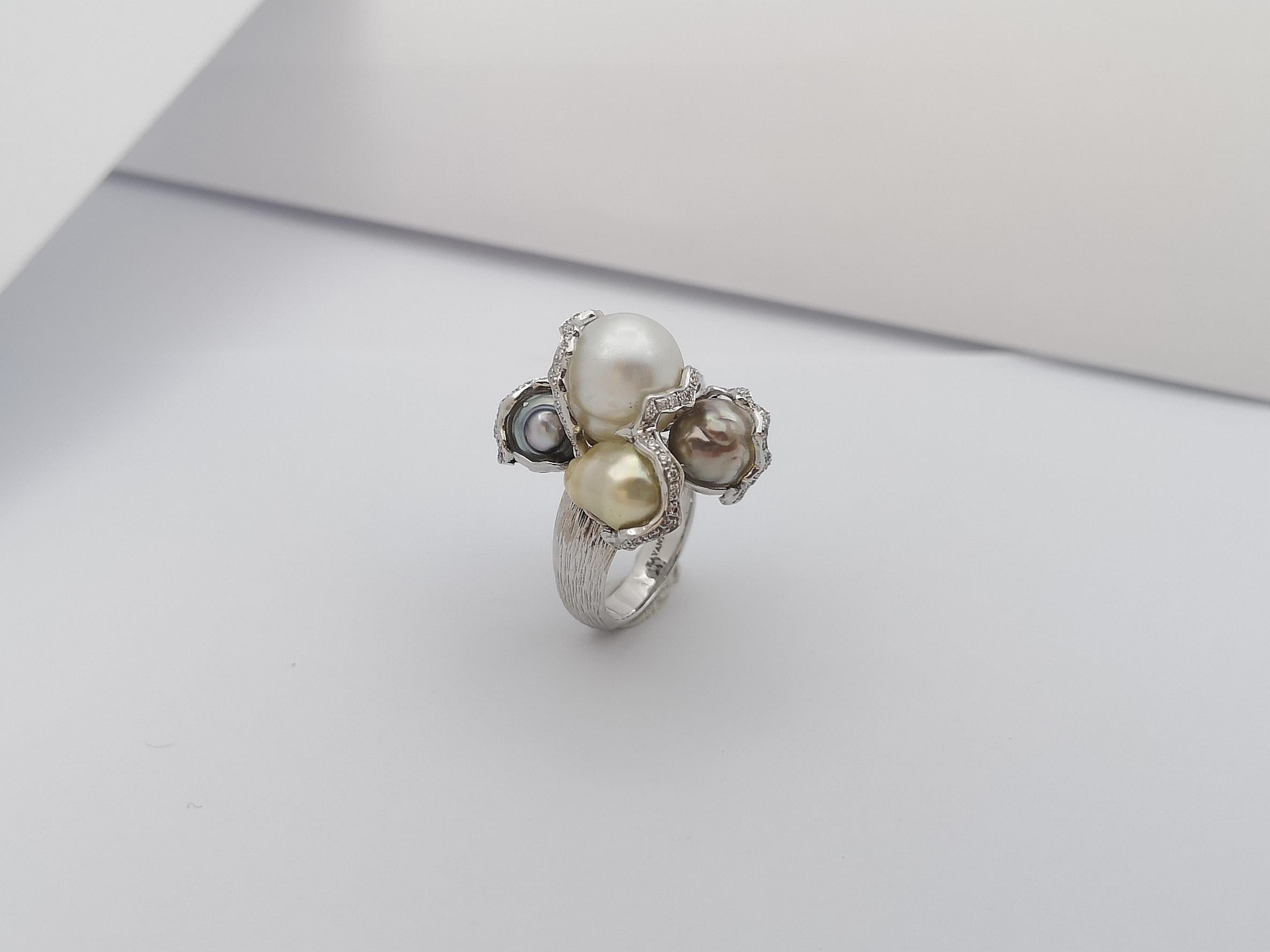 Baroque South Sea Pearl with Diamond Ring Set in 18 Karat White Gold Settings For Sale 13
