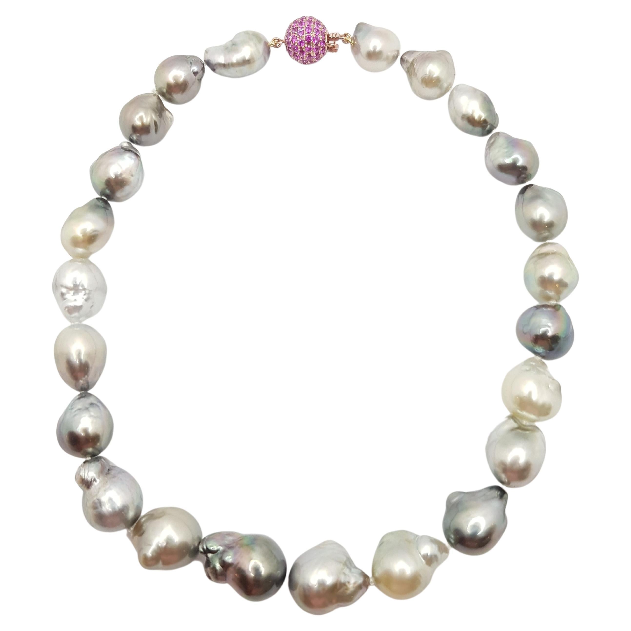 Baroque South Sea Pearl with Pink Sapphire 3.23 Carats Clasp in 18K Rose Gold